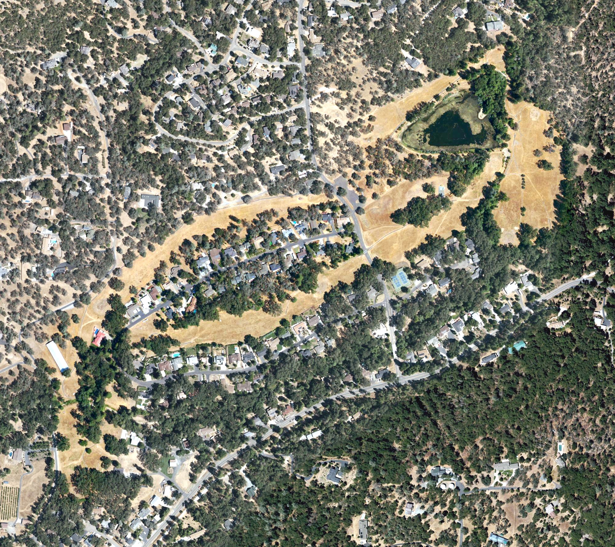 Aerial view of Phoenix Lake Golf Course, CA