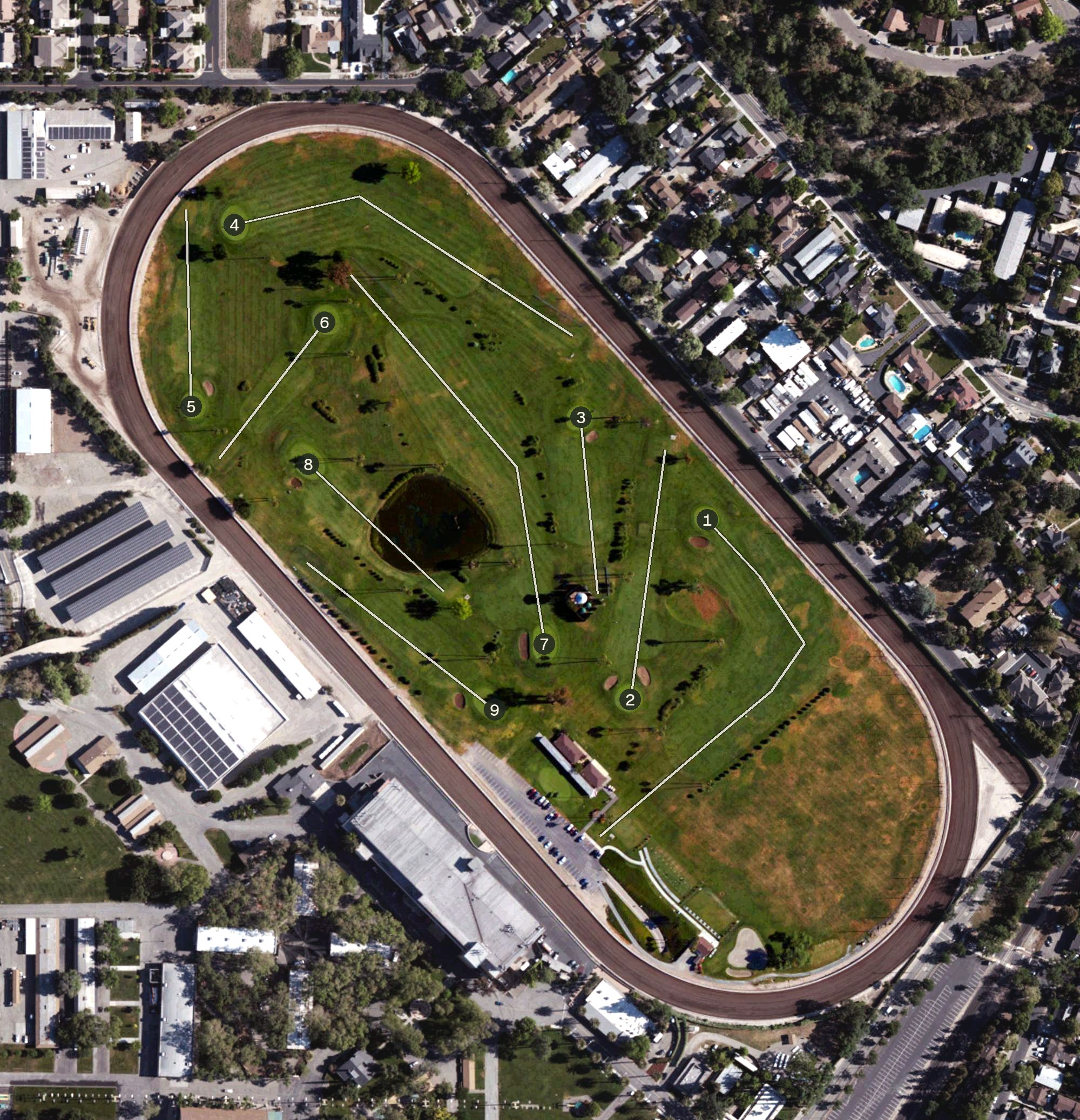 Aerial view of Pleasanton Golf Center, CA