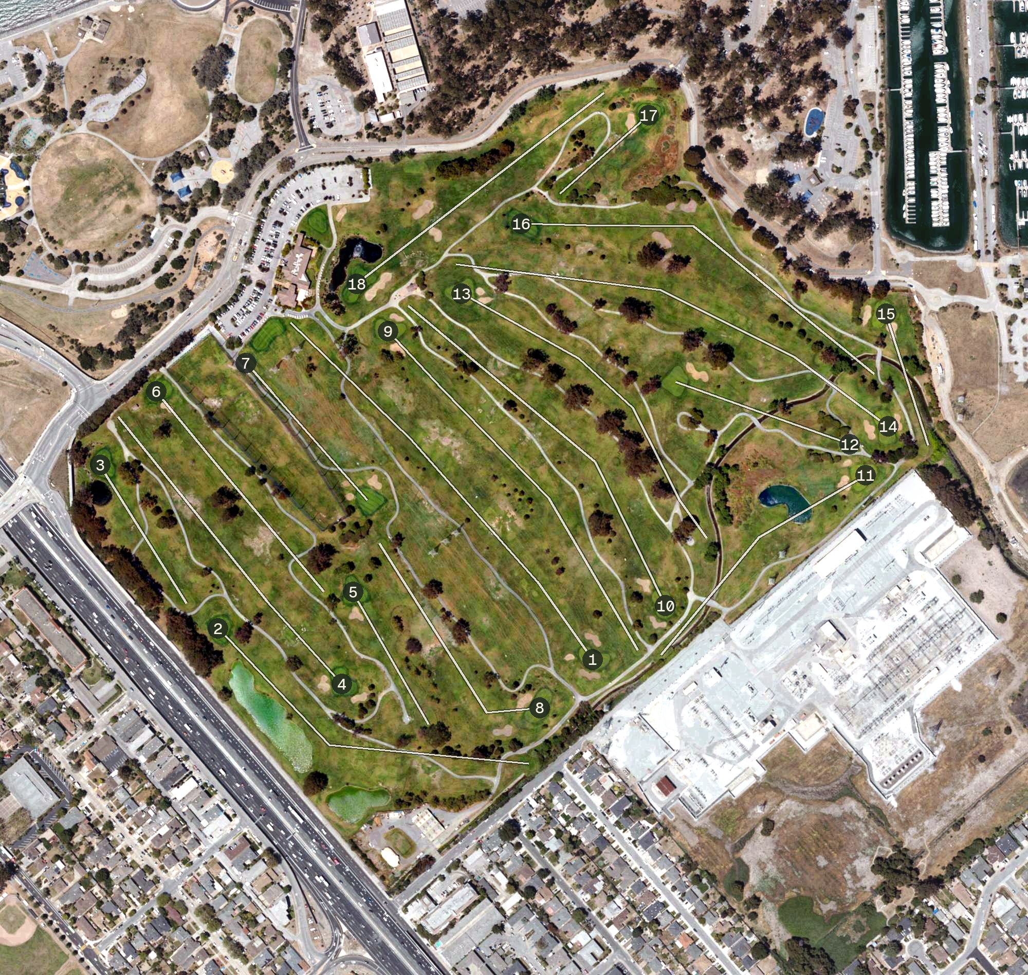 Aerial view of Poplar Creek Golf Course, CA