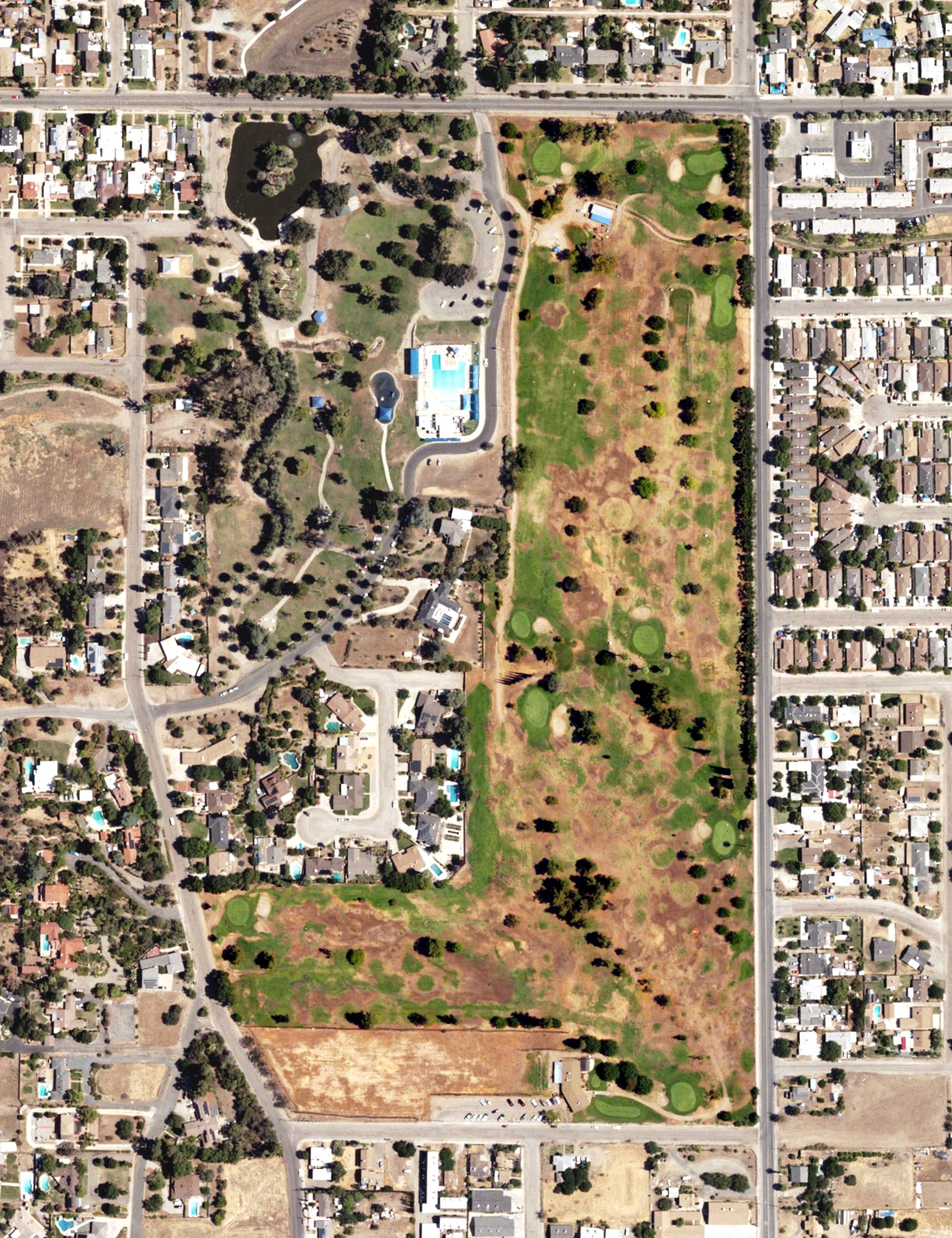 Aerial view of Porterville Municipal Golf Couse, CA