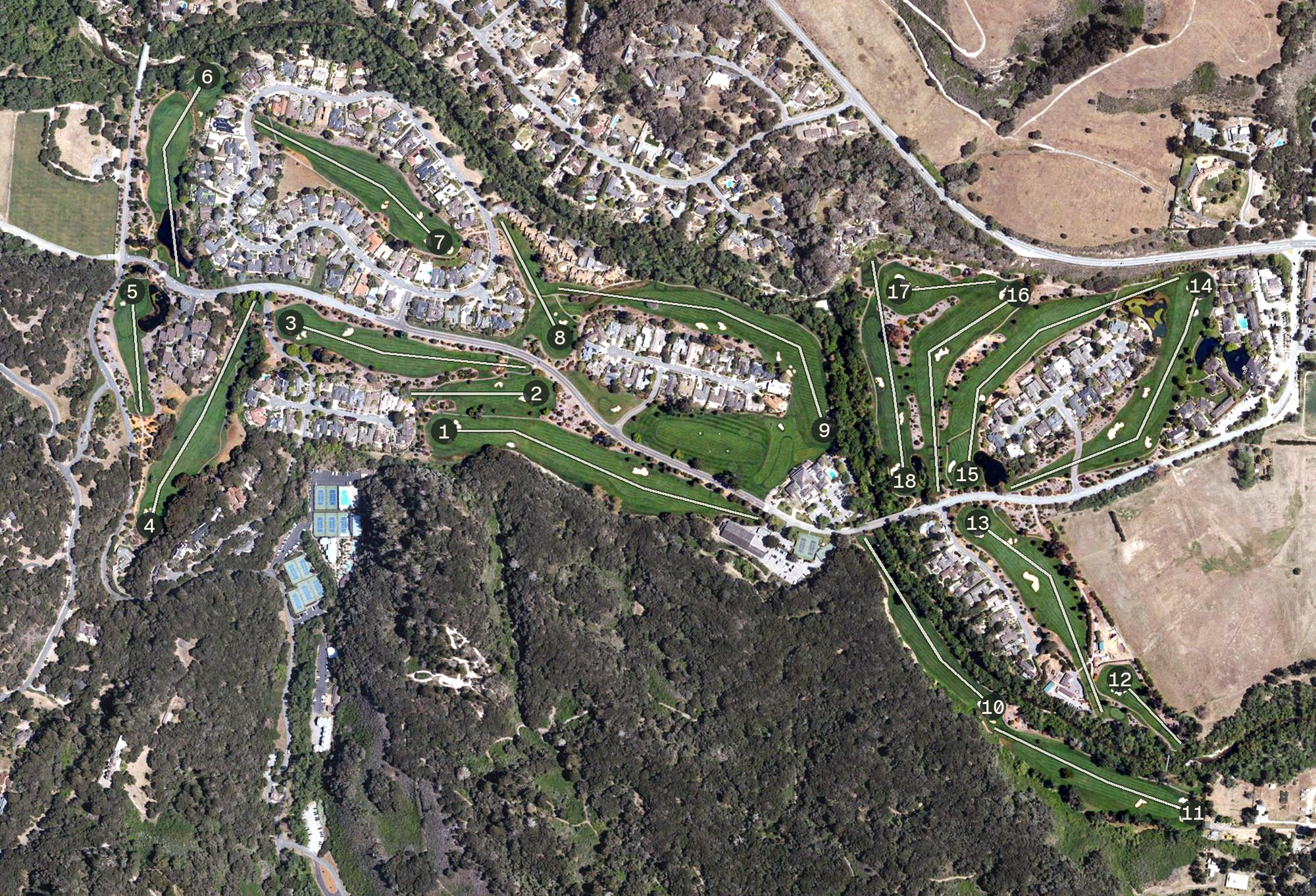 Aerial view of Quail Lodge Golf Club, CA