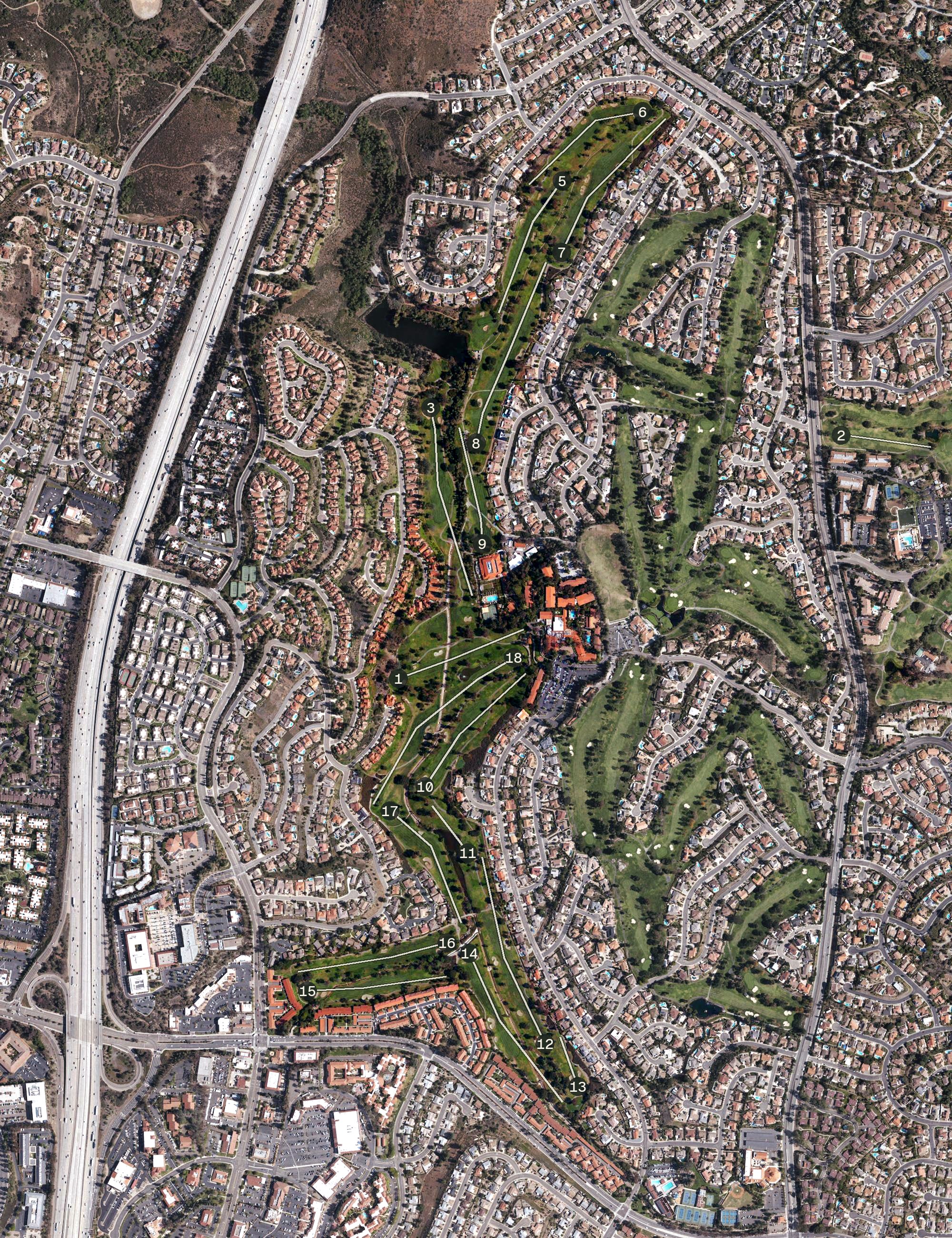 Aerial view of Rancho Bernardo Inn Golf Course, CA