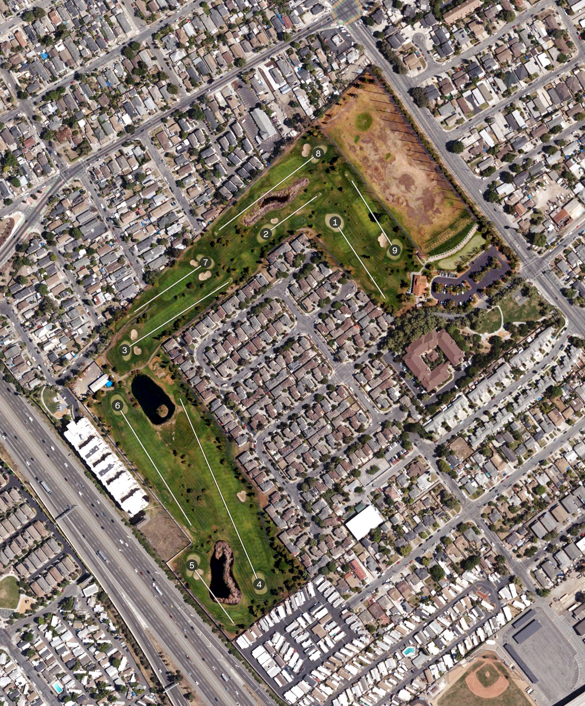 Aerial view of Rancho Del Pueblo Golf Course, CA