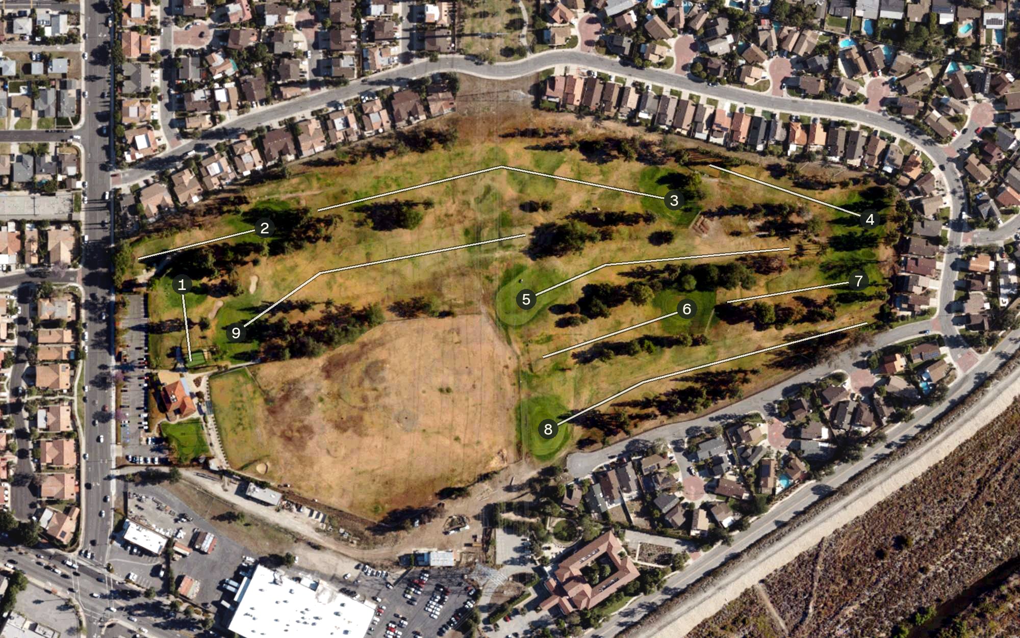 Aerial view of Rancho Duarte Golf Course, CA