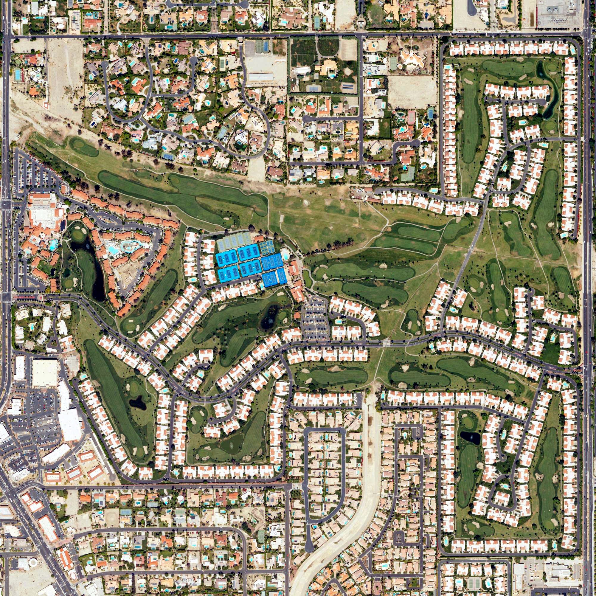 Aerial view of Rancho Las Palmas Country Club, CA