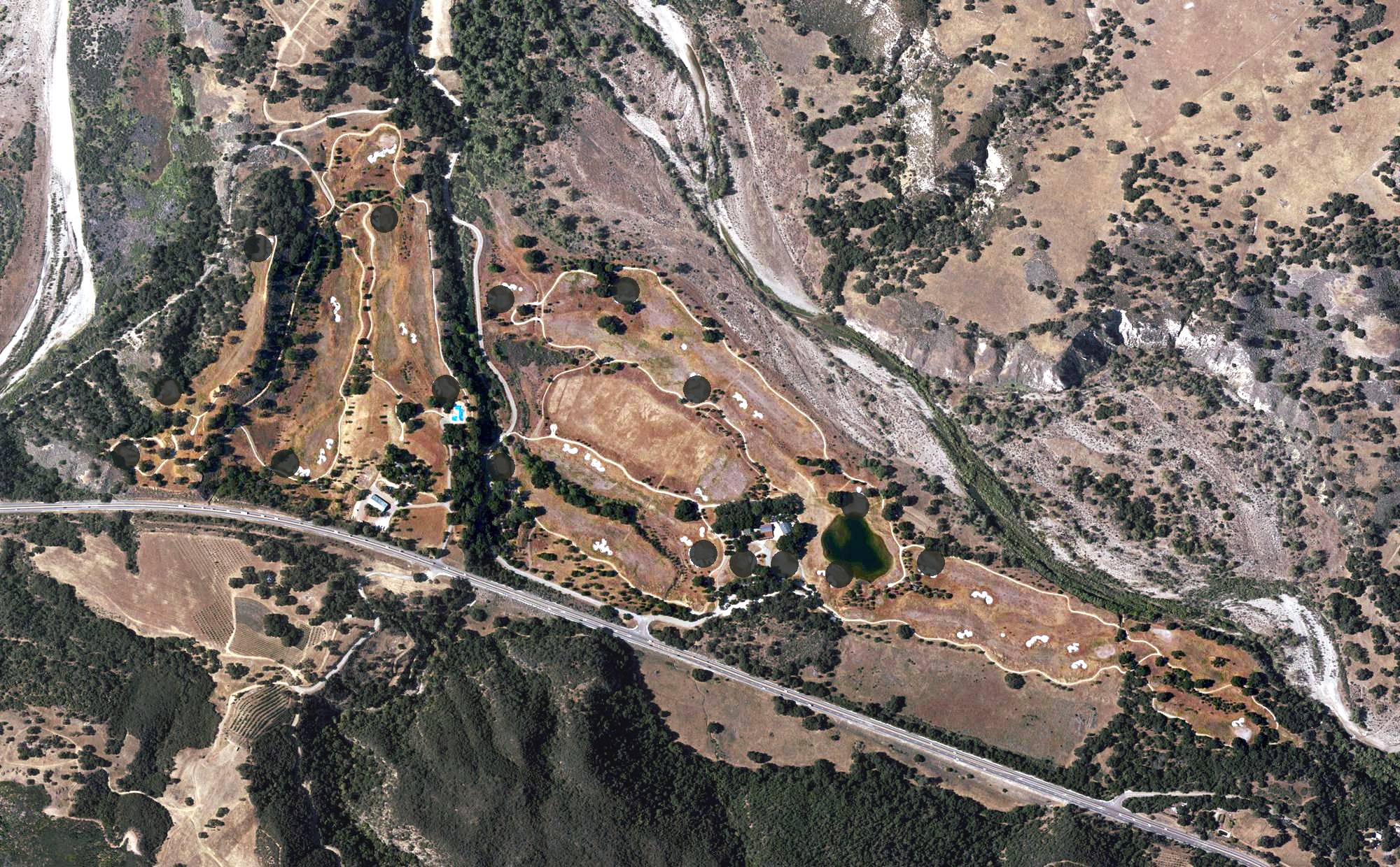 Aerial view of Rancho San Marcos Golf Course, CA