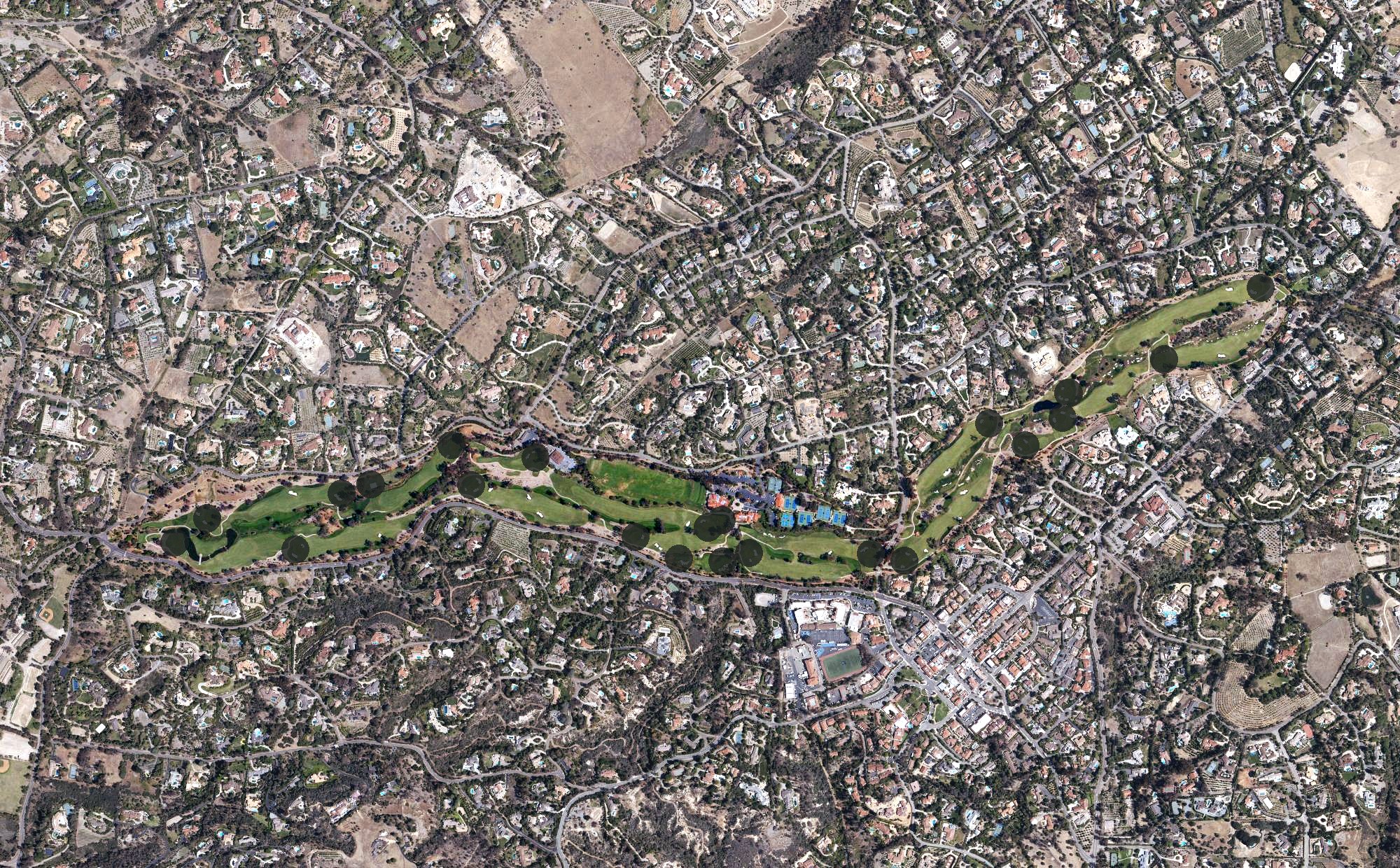 Aerial view of Rancho Santa Fe Golf Club, CA