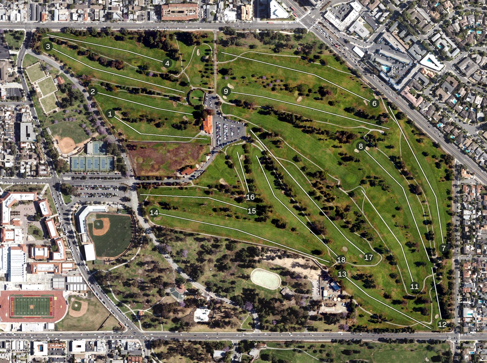 Aerial view of Recreation Park 18 Golf Course, CA
