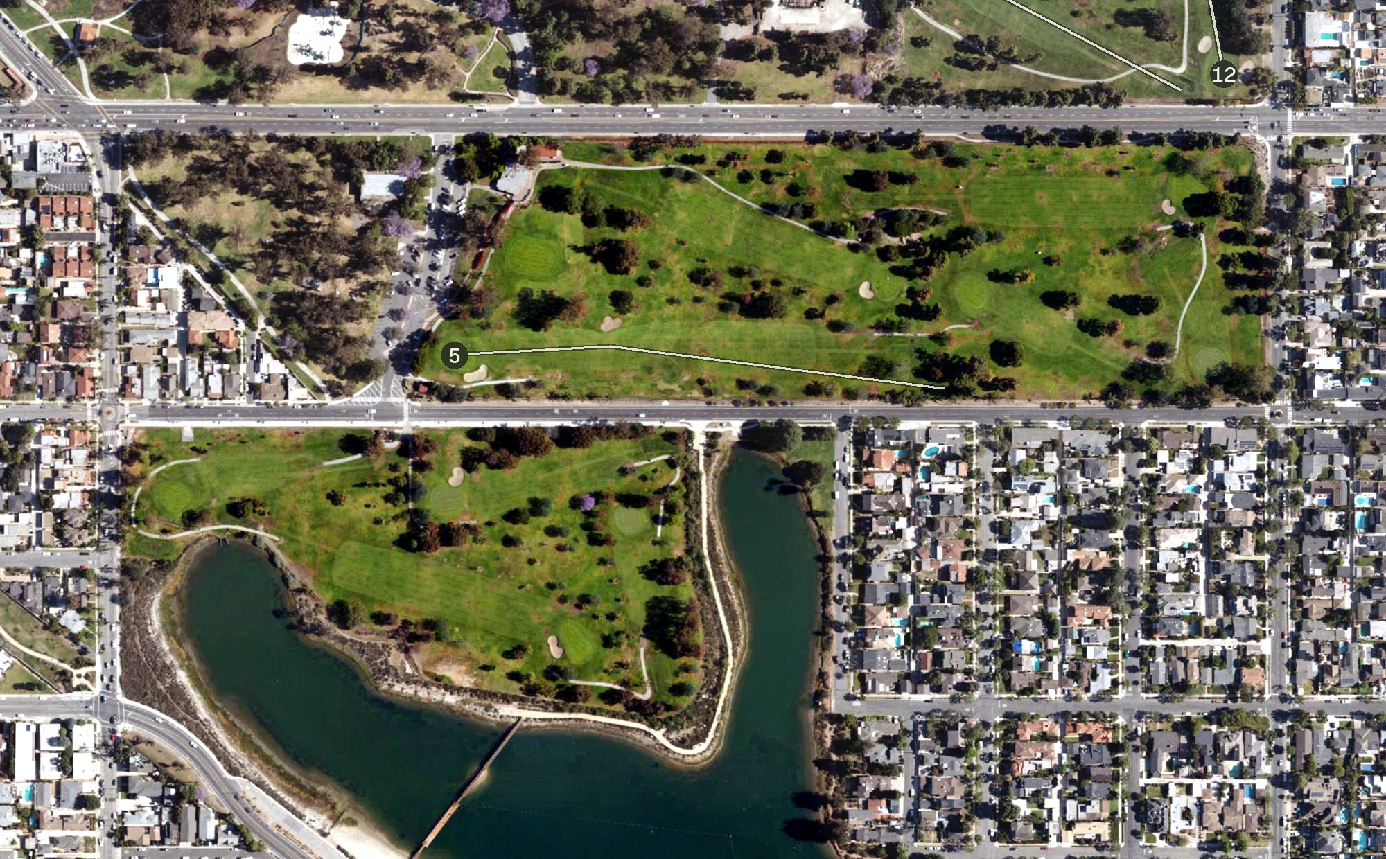 Aerial view of Recreation Park 9 Golf Course, CA
