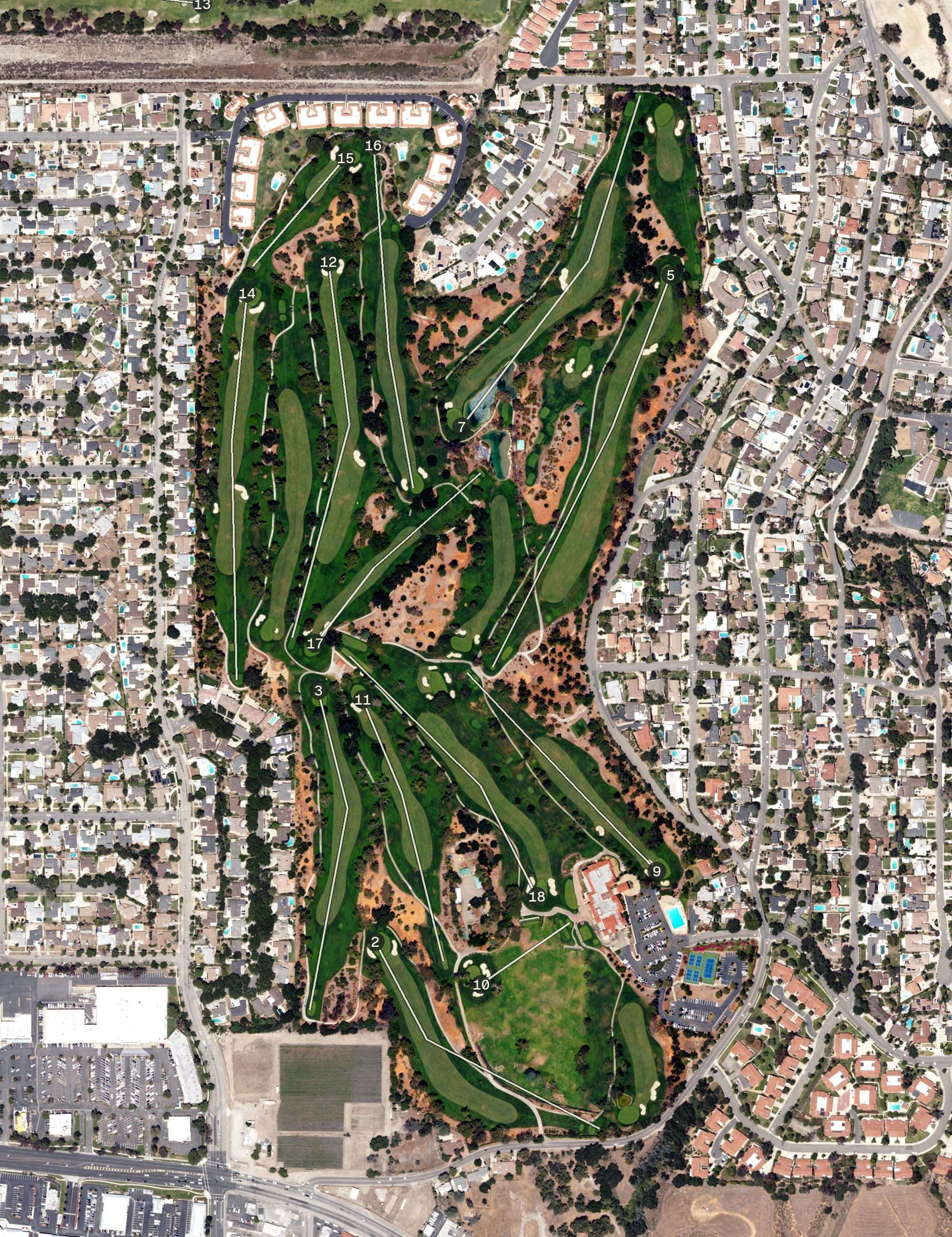 Aerial view of Red Hill Country Club, CA