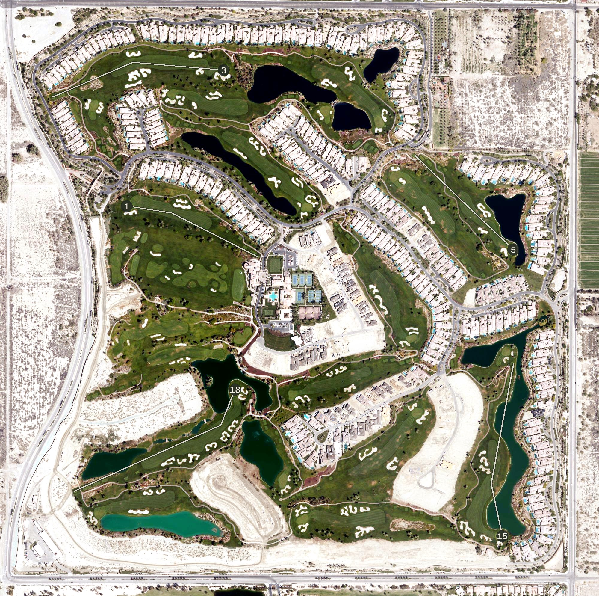 Aerial view of Rees Jones Golf Course at Andalusia Country Club, CA