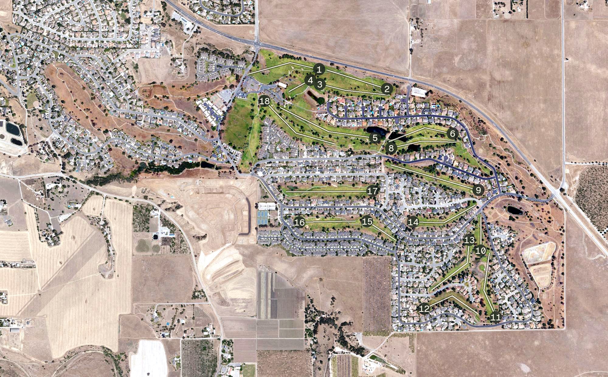 Aerial view of Ridgemark Golf & Country Club, CA