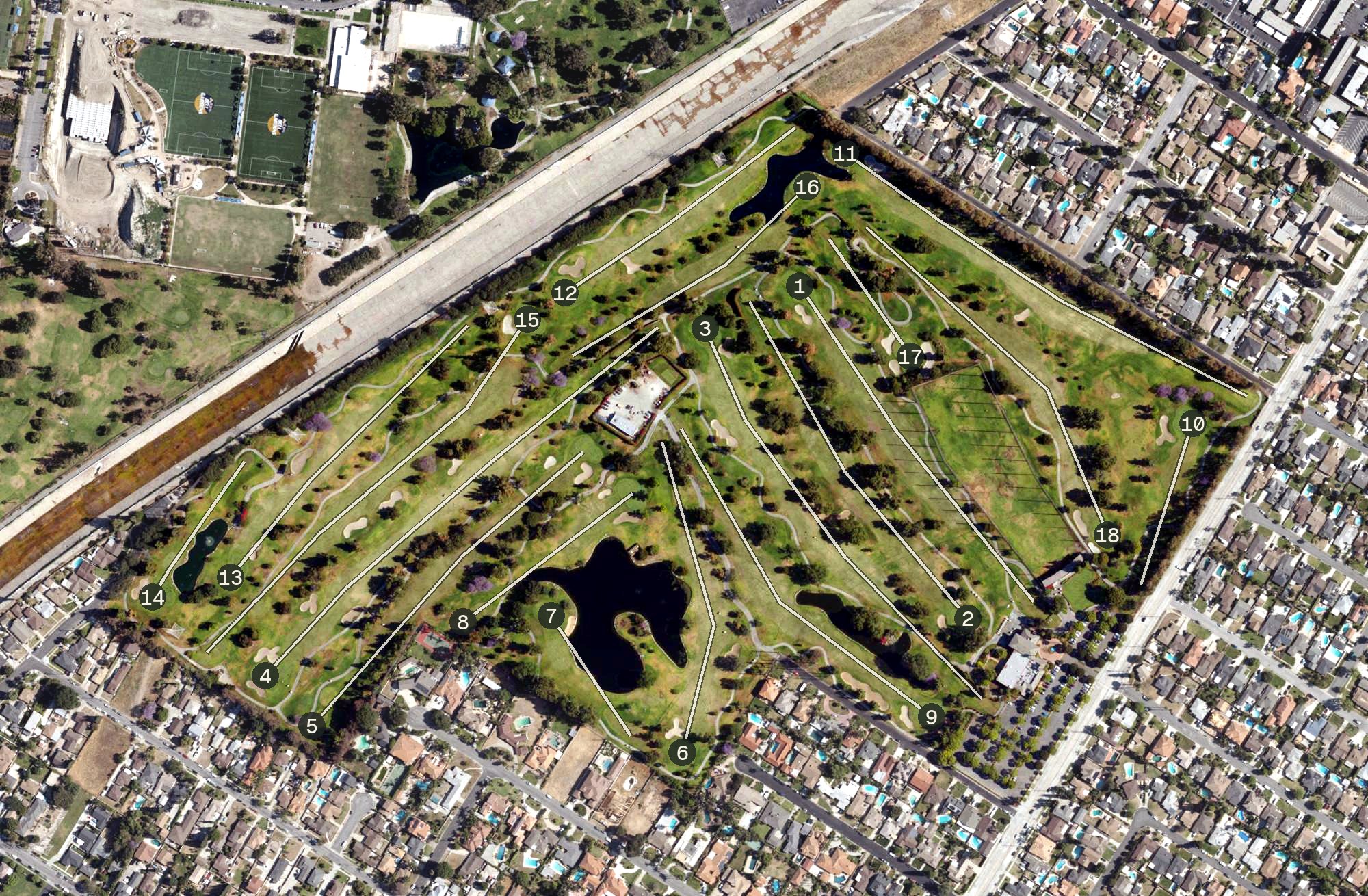 Aerial view of Rio Hondo Golf Club, CA