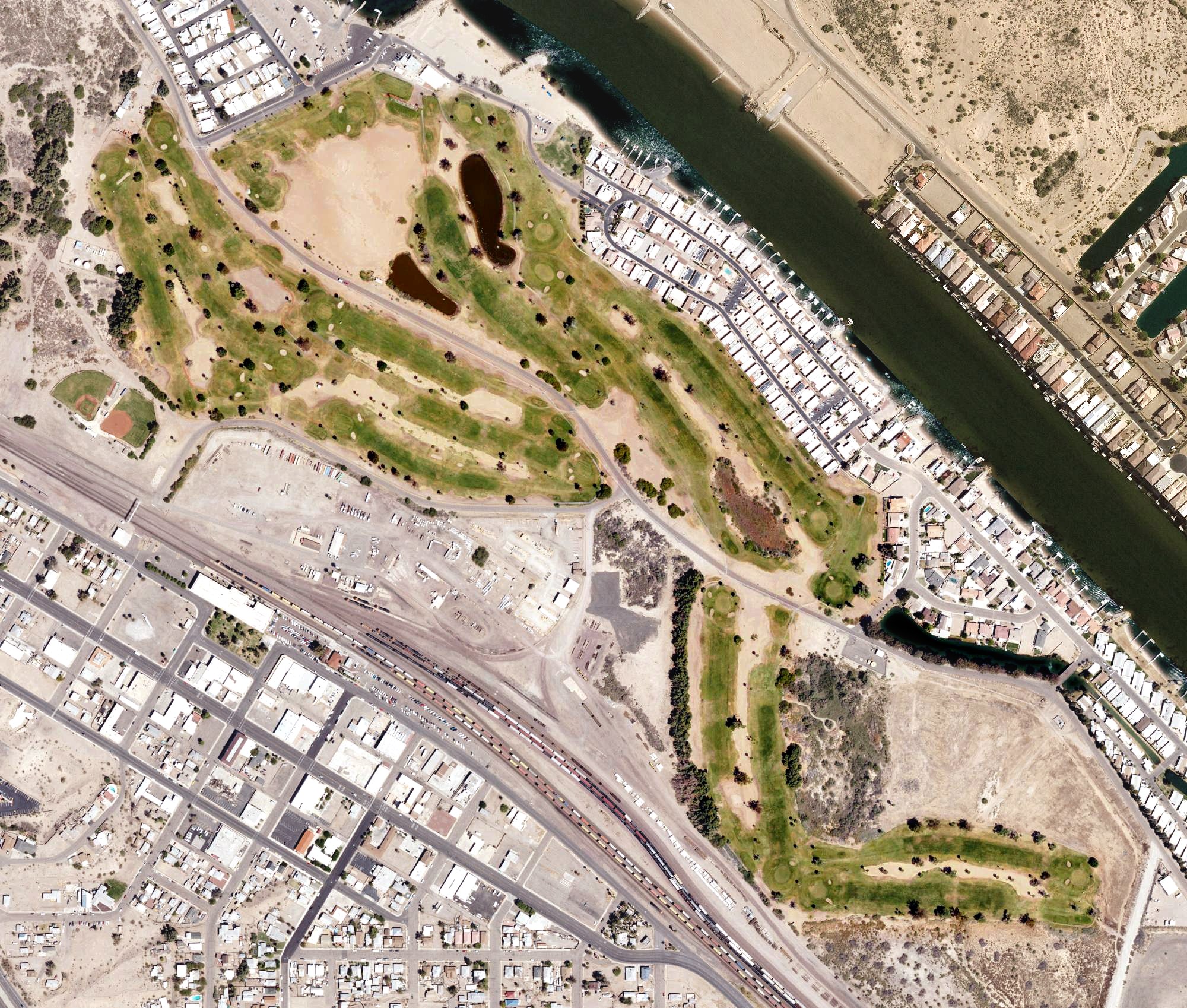 Aerial view of Rivers Edge Golf Course (Needles Municipal), CA