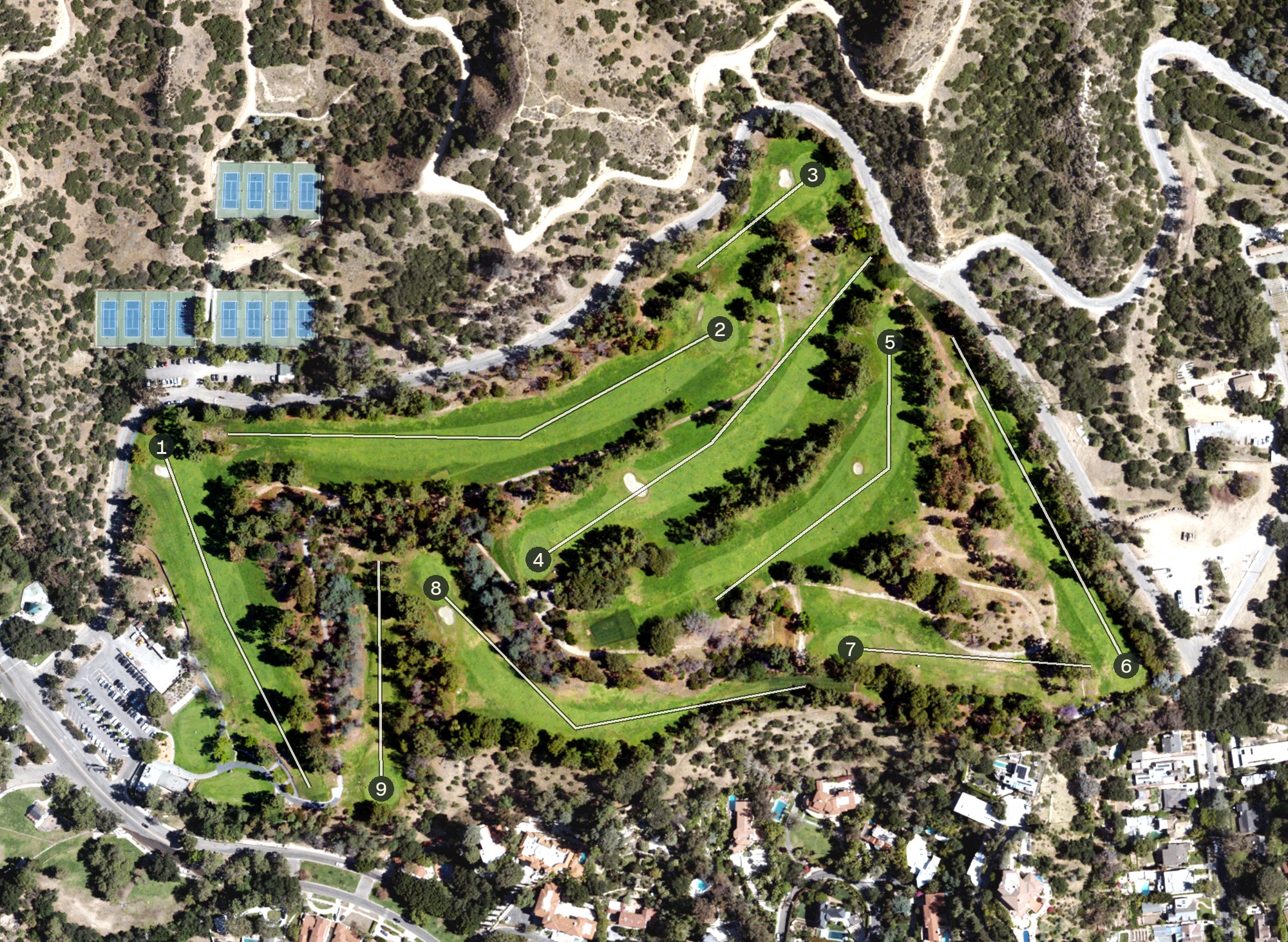 Aerial view of Roosevelt Municipal Golf Course, CA