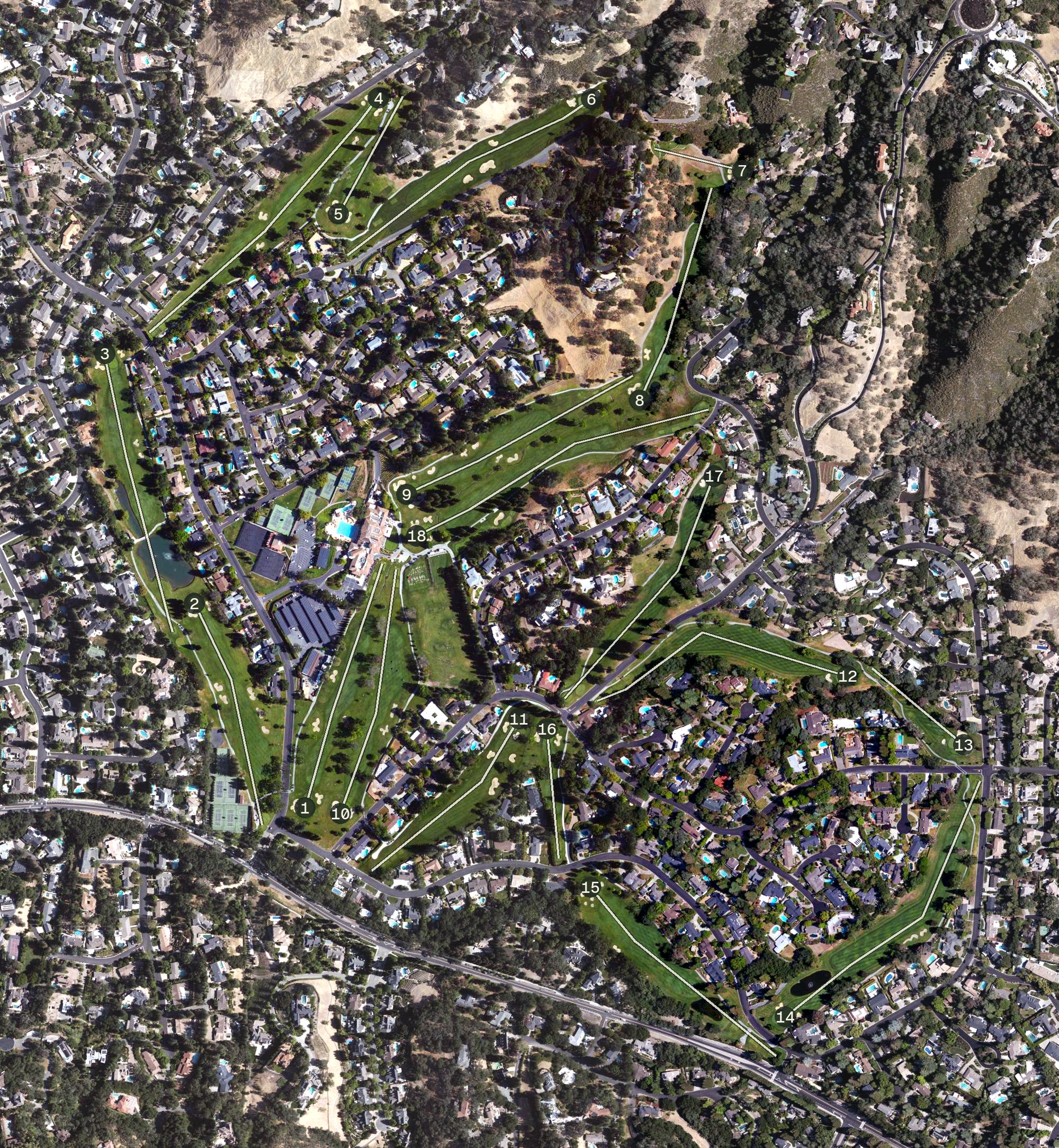 Aerial view of Round Hill Country Club, CA
