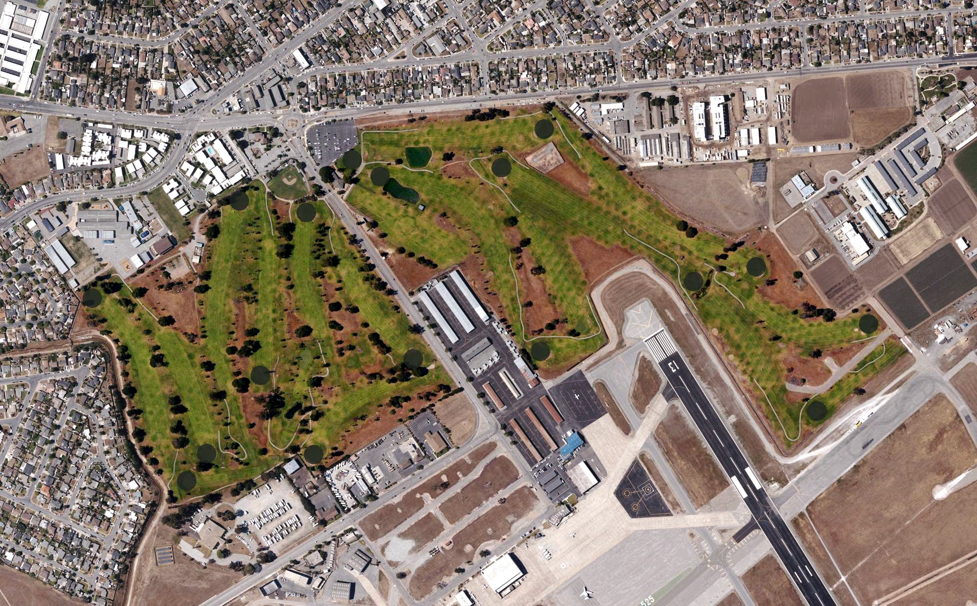 Aerial view of Salinas Fairways Golf Course, CA