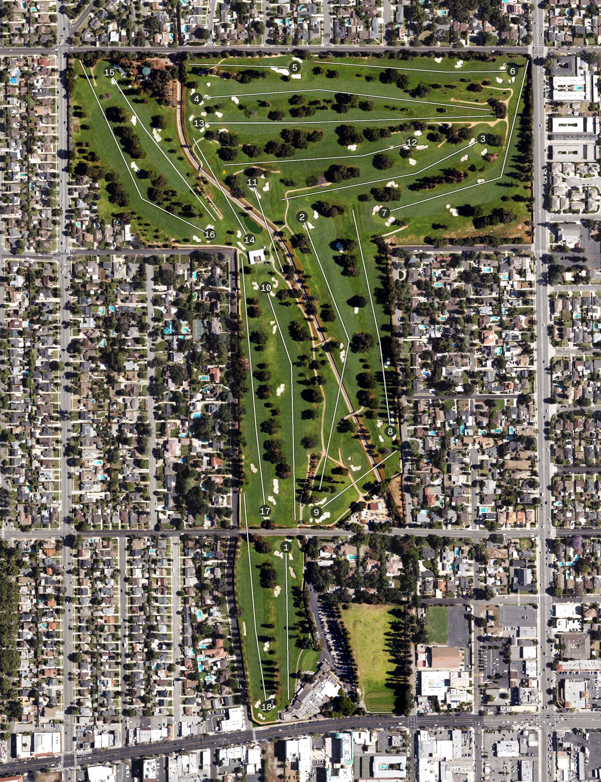 Aerial view of San Gabriel Country Club, CA