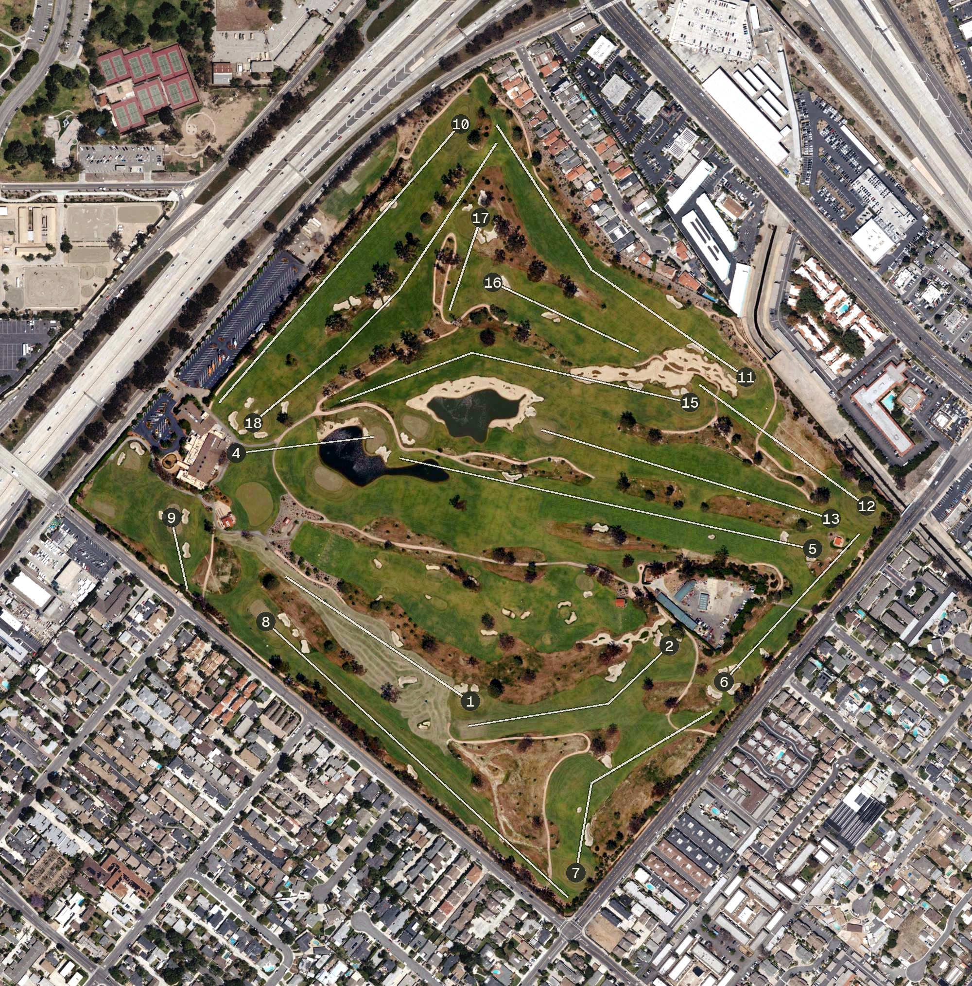 Aerial view of Santa Ana Country Club, CA