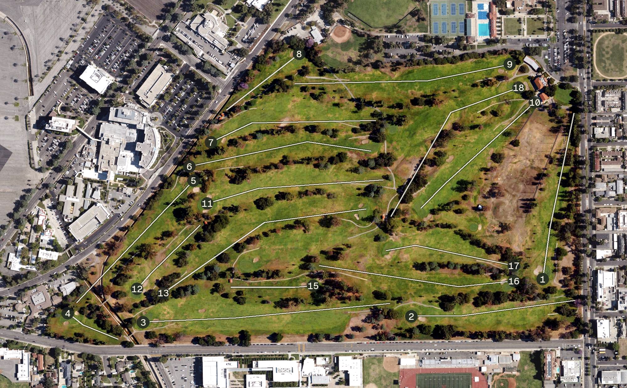 Aerial view of Santa Anita Golf Course, CA