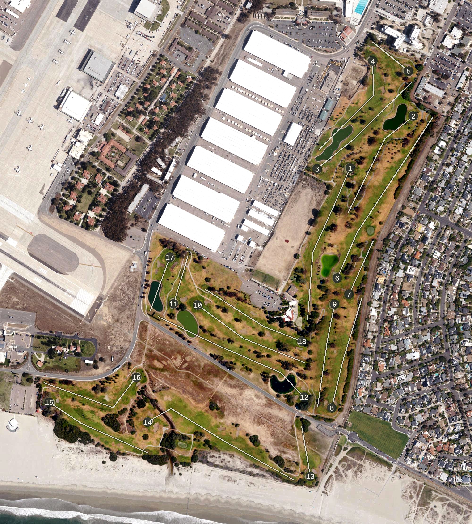 Aerial view of Sea 'N Air Golf Club, CA