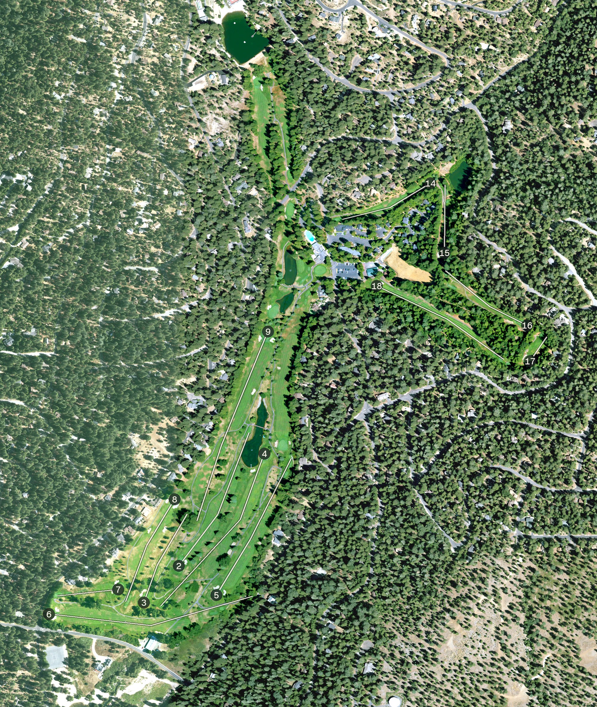 Aerial view of Sequoia Woods Country Club and Golf Course, CA