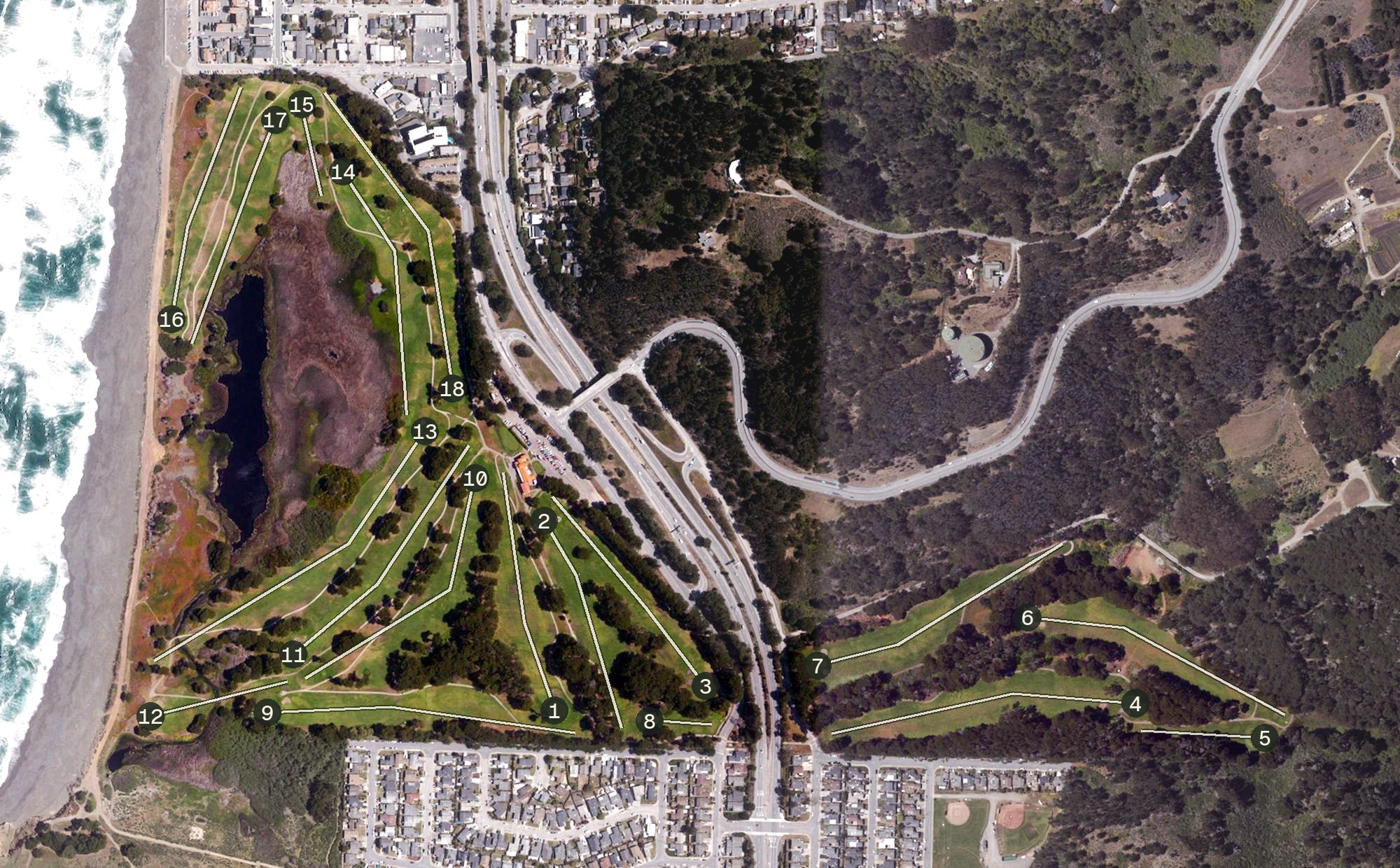 Aerial view of Sharp Park Golf Course, CA