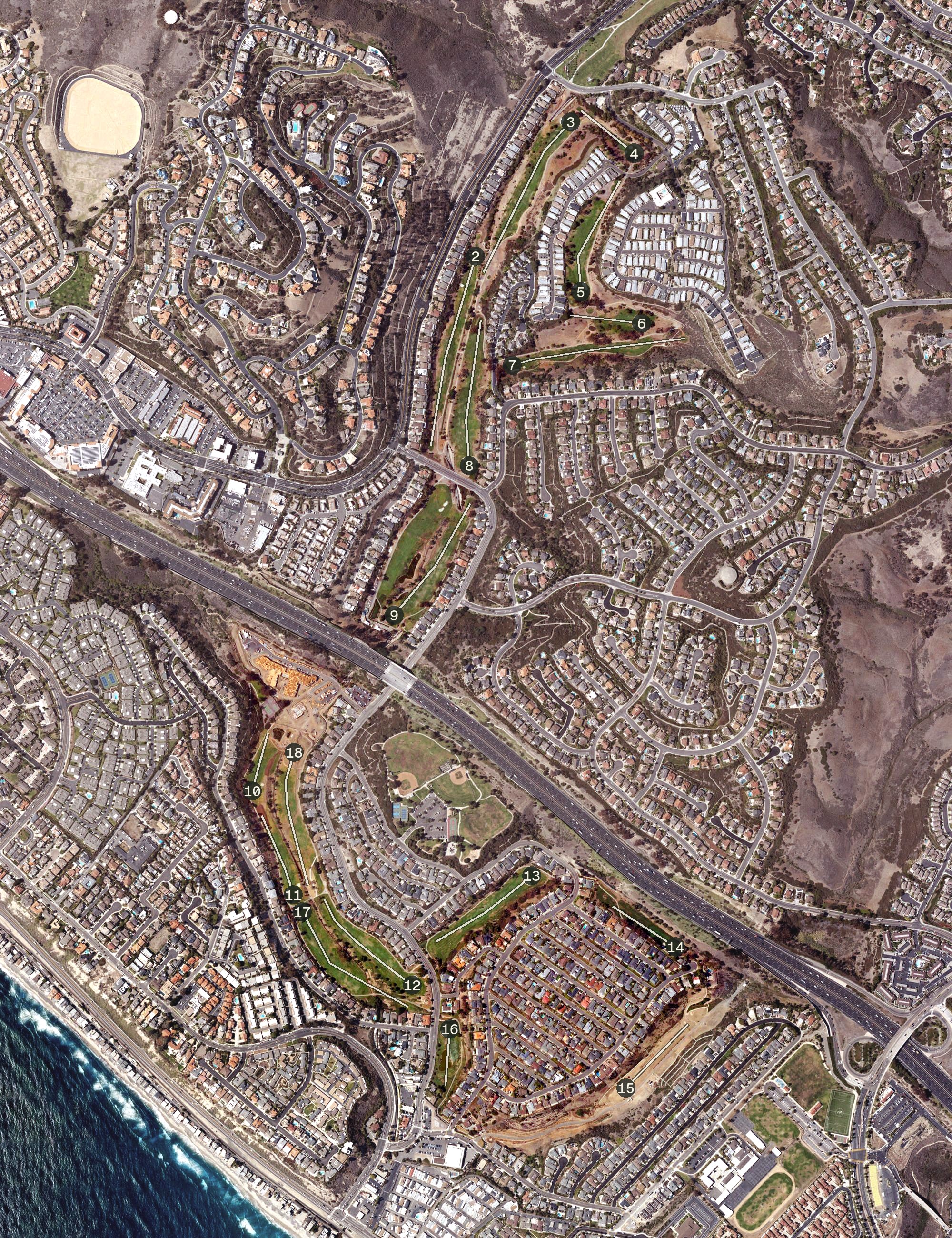 Aerial view of Shorecliffs Golf Club, CA