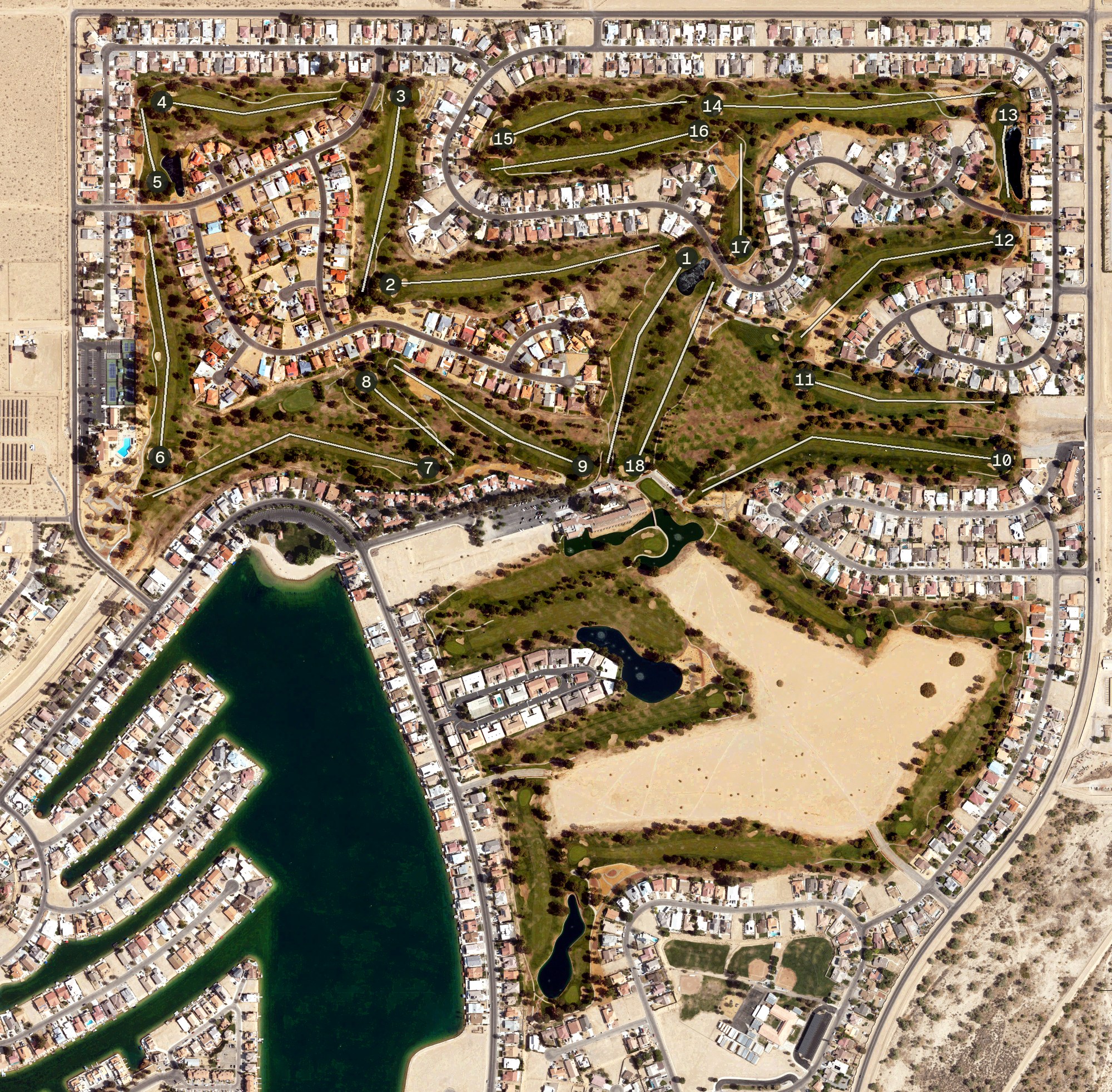 Aerial view of Silver Lakes Golf Course, CA
