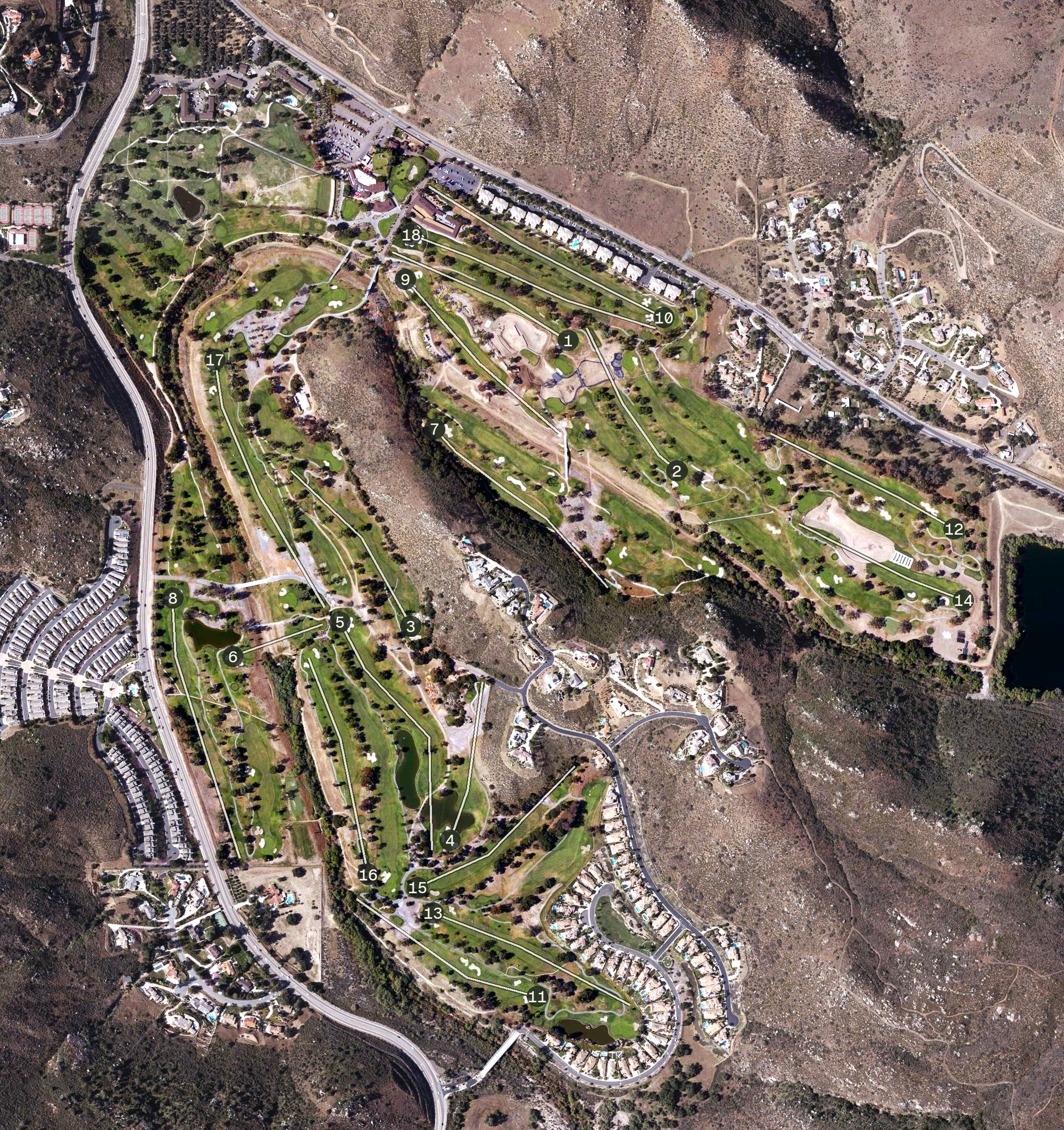 Aerial view of Singing Hills Golf Club at Sycuan, CA
