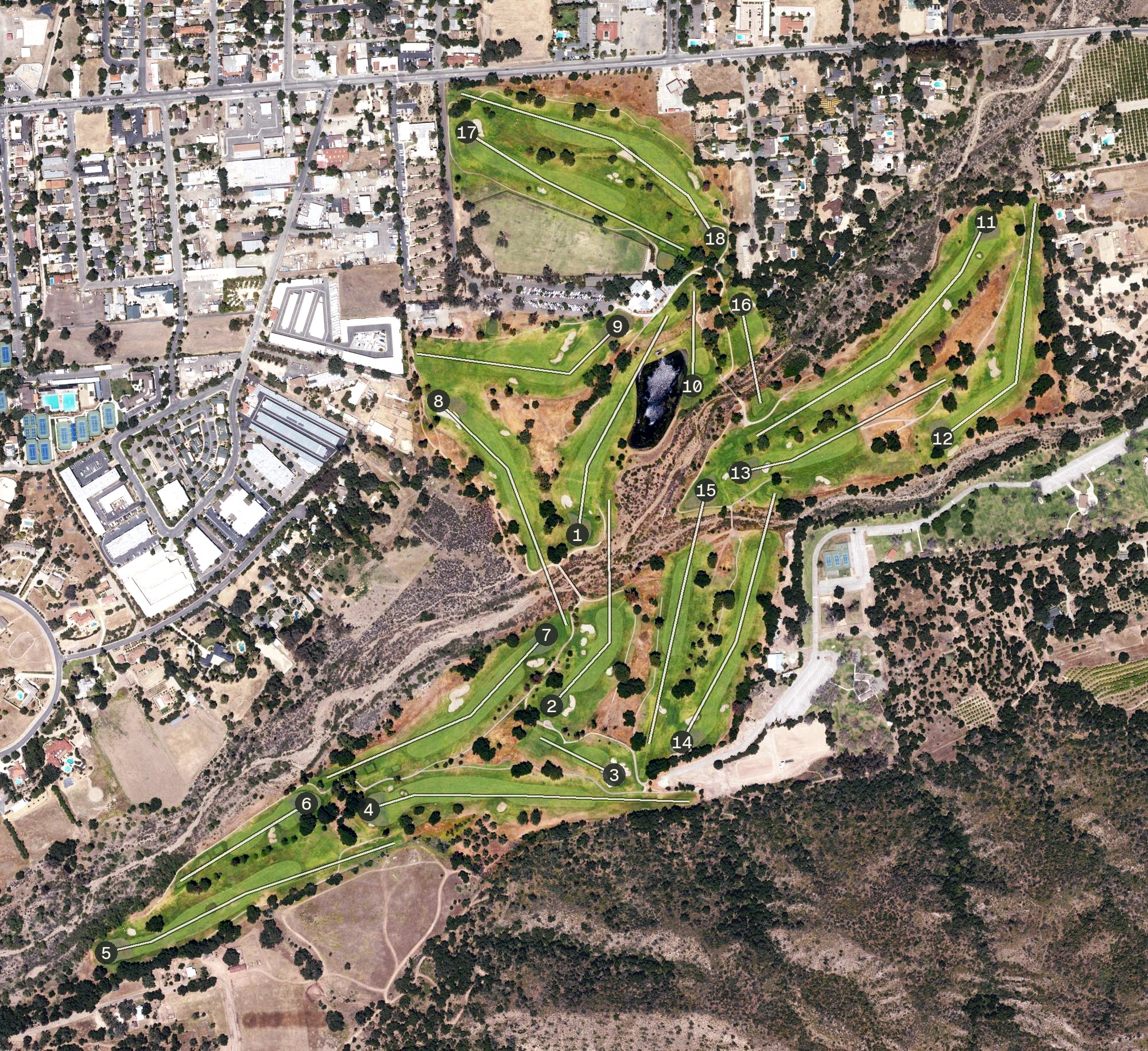 Aerial view of Soule Park Golf Course, CA