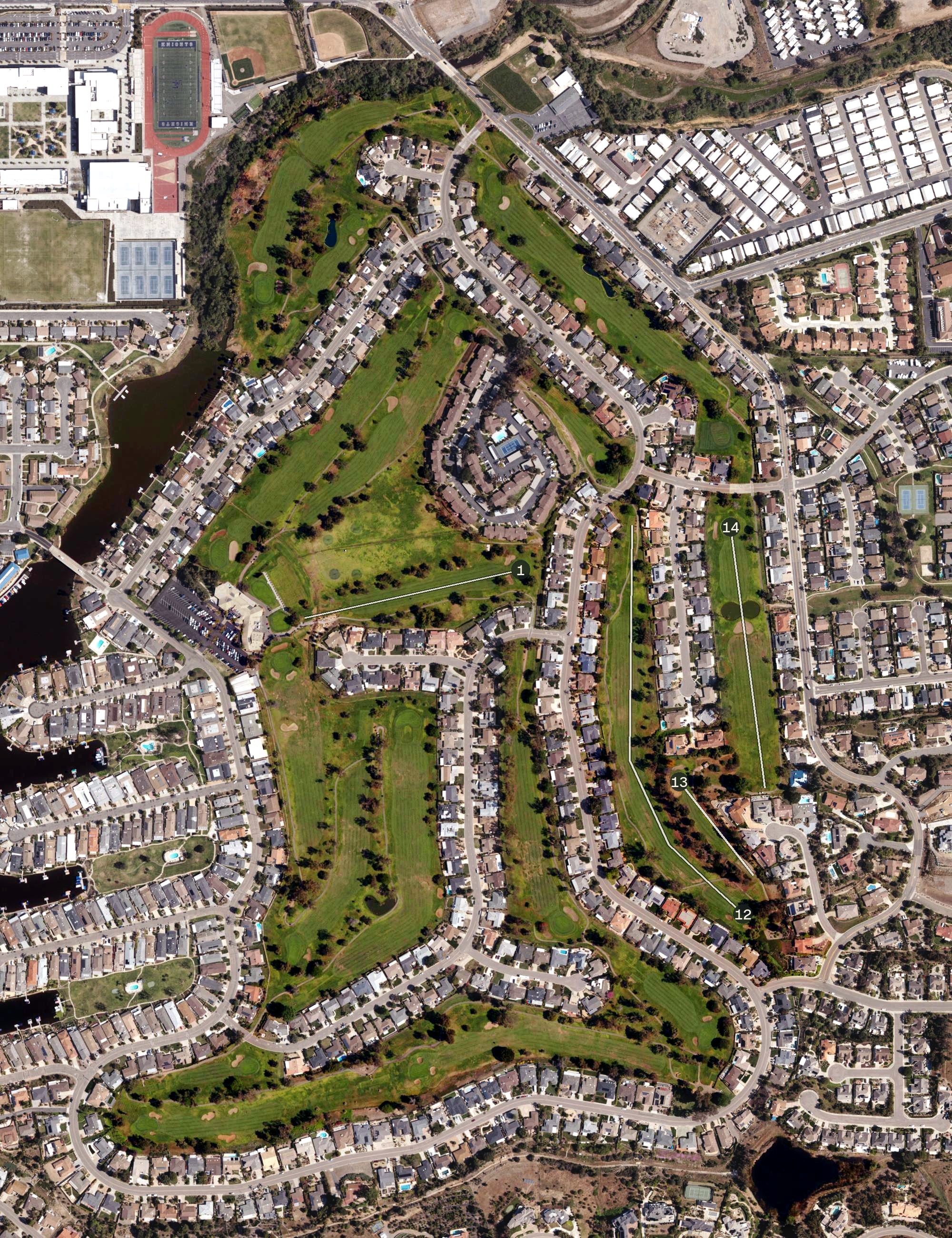 Aerial view of St Marks Golf - Lake San Marcos Country Club, CA