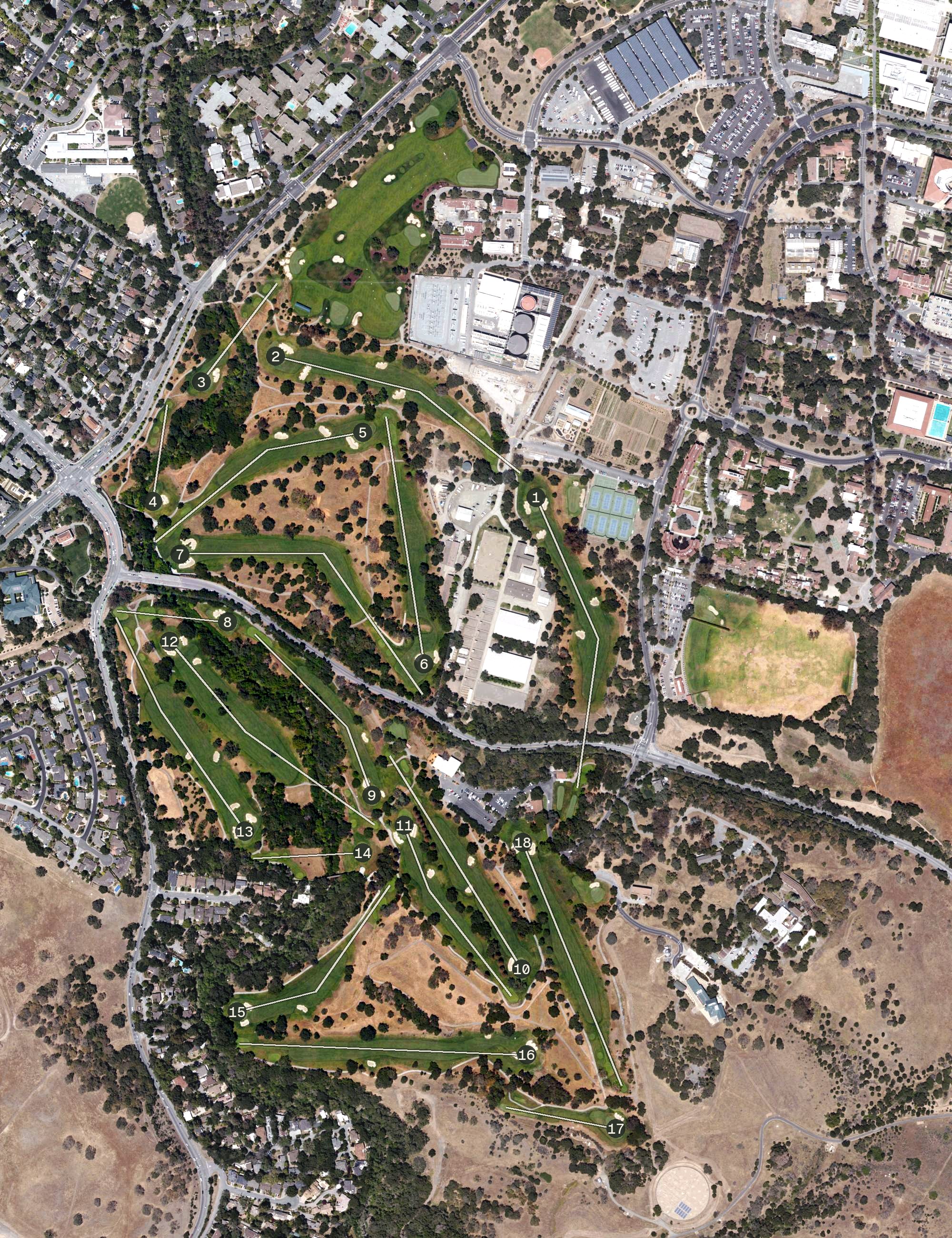 Aerial view of Stanford University Golf Course, CA