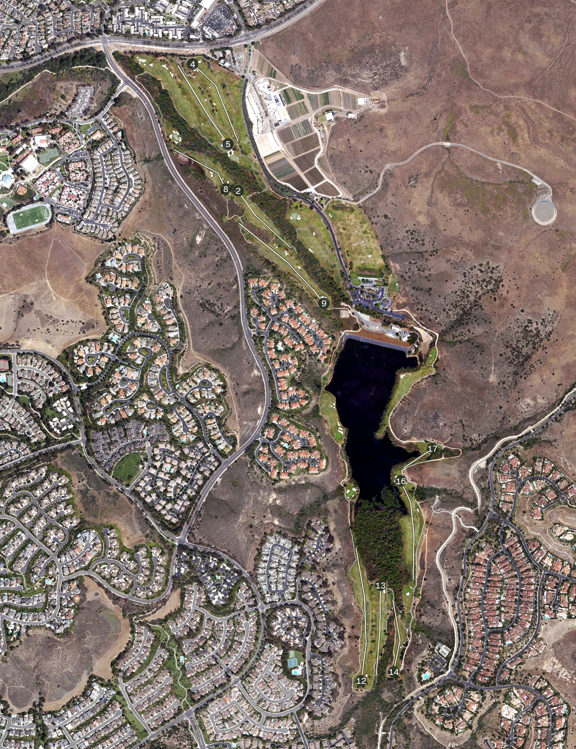 Aerial view of Strawberry Farms Golf Club, CA