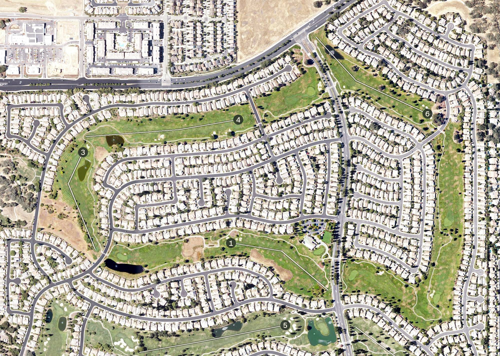 Aerial view of Sun City Sierra Pines Golf Course, CA