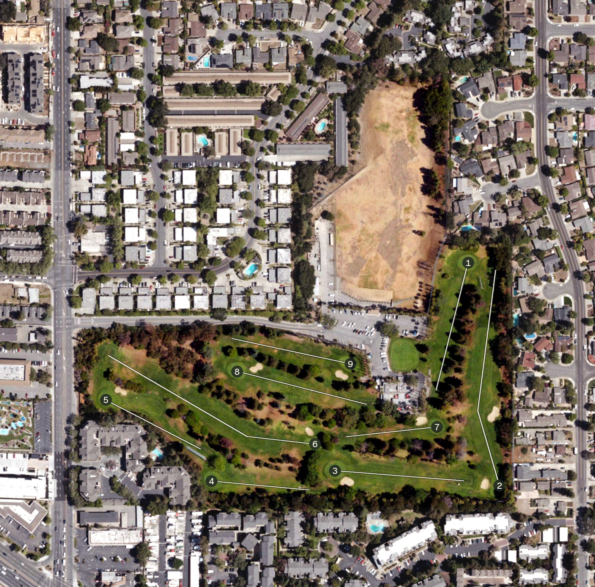 Aerial view of Sunken Gardens Golf Course, CA
