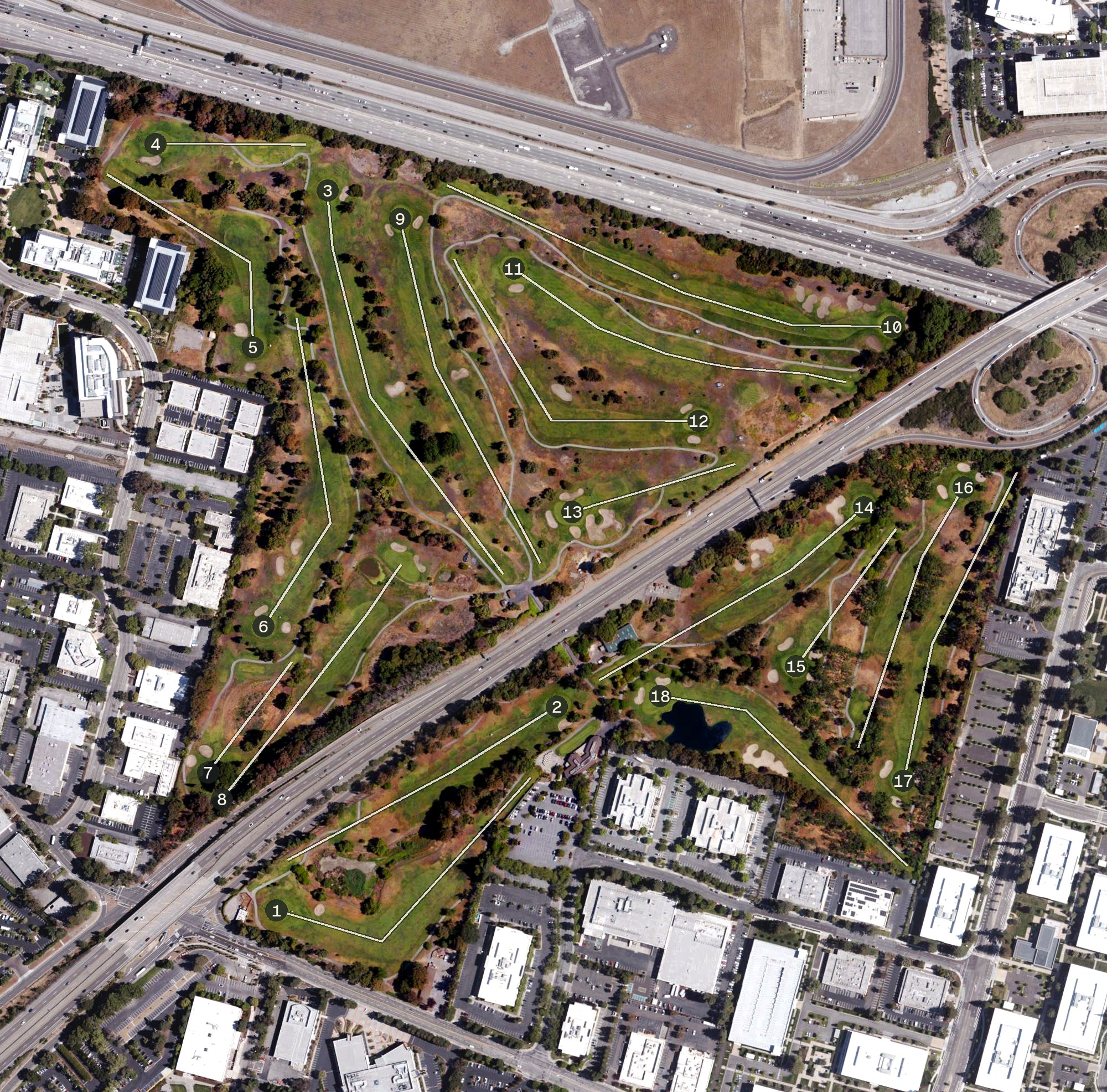 Aerial view of Sunnyvale Golf Course, CA