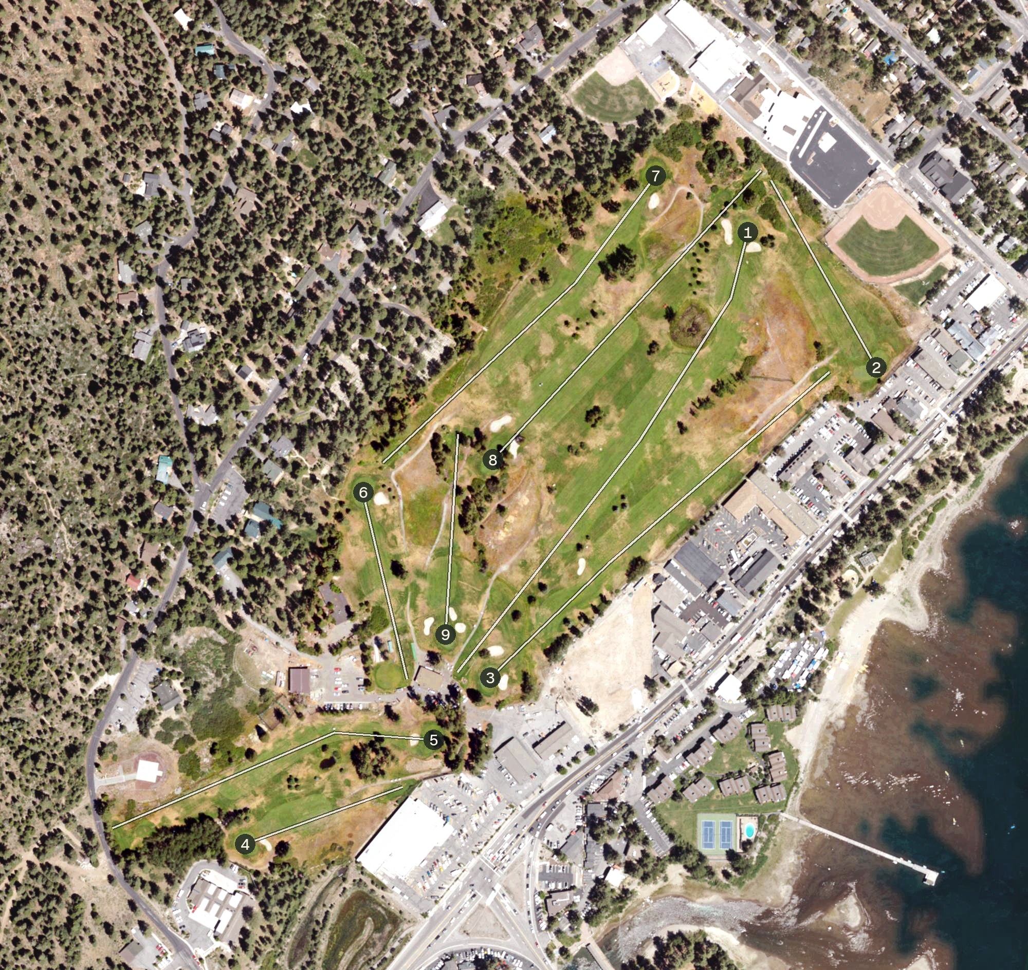 Aerial view of Tahoe City Golf Course, CA