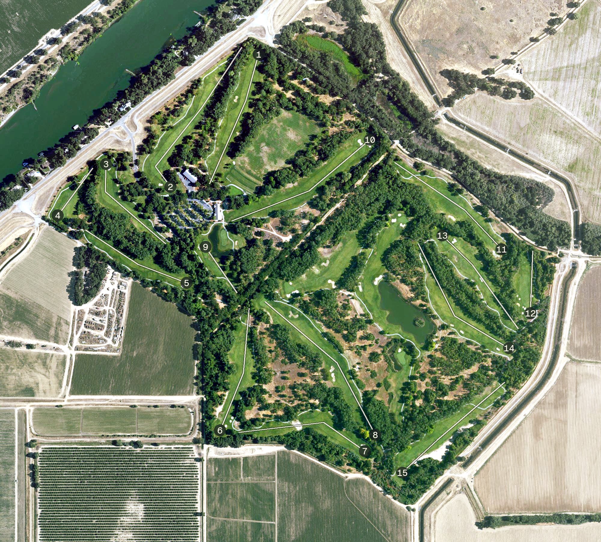 Aerial view of Teal Bend Golf Course, CA