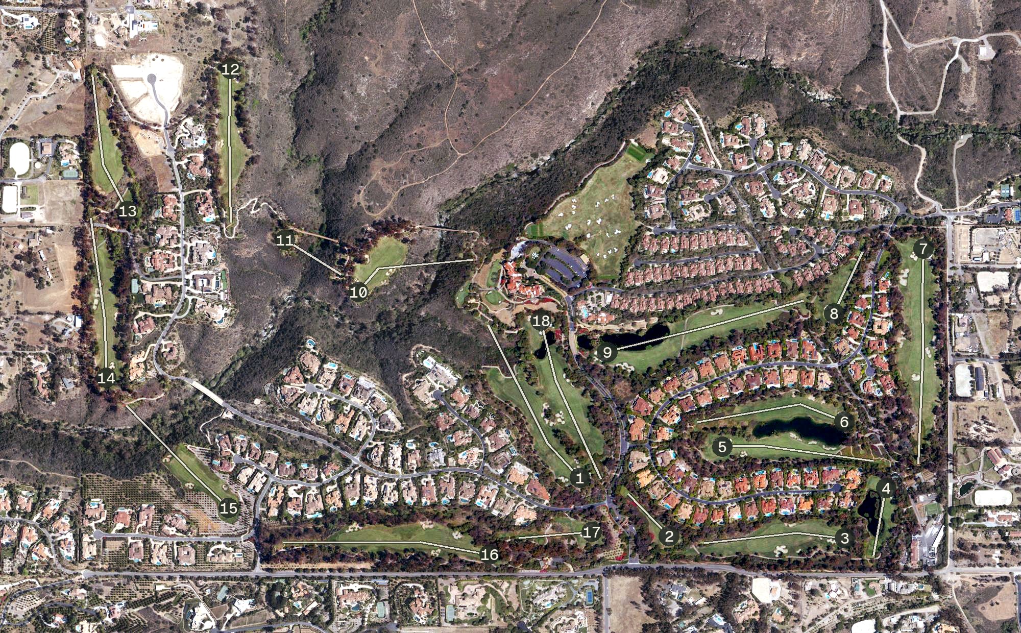 Aerial view of The Bridges at Rancho Santa Fe, CA