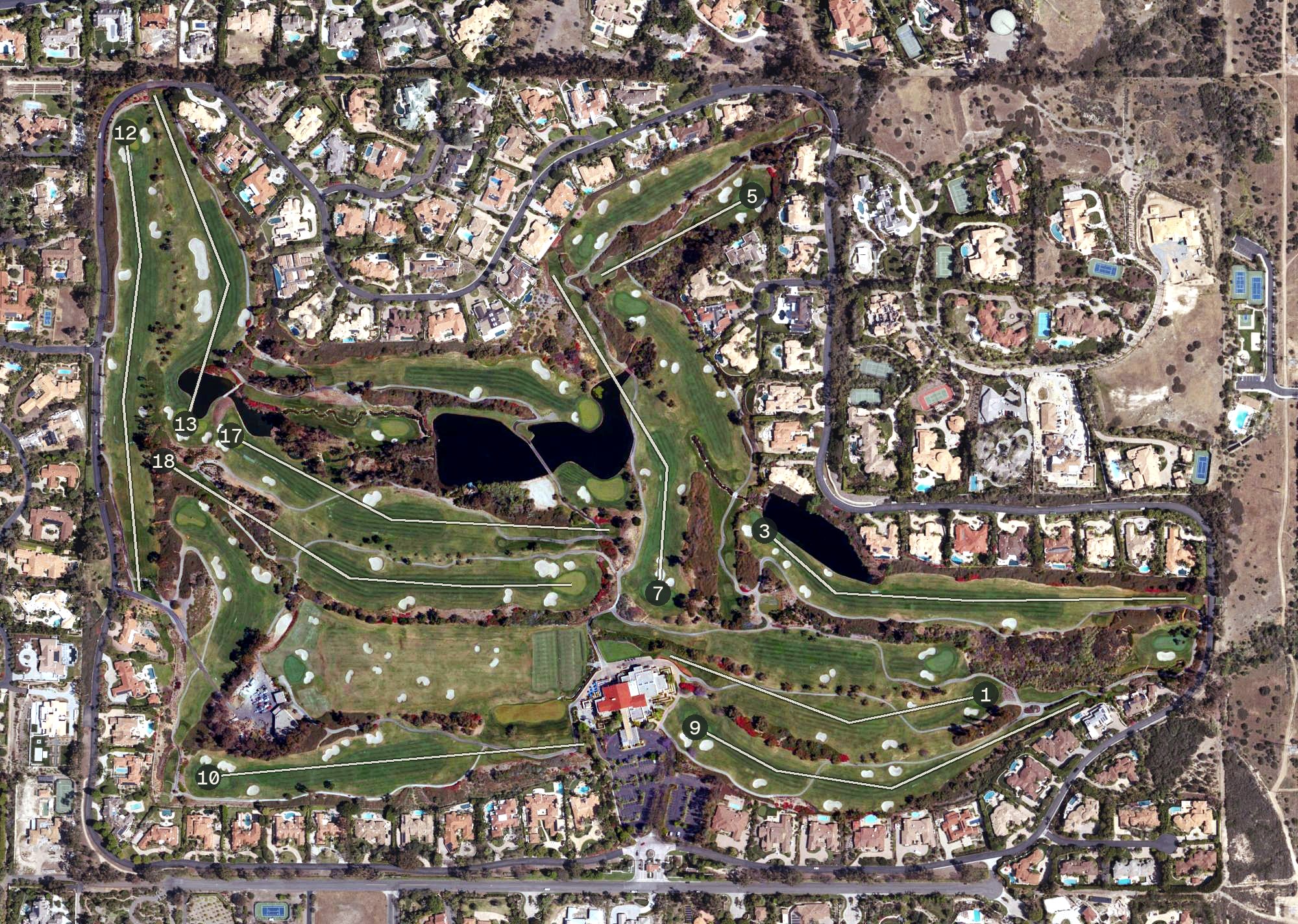 Aerial view of The Farms Golf Club at Rancho Santa Fe, CA