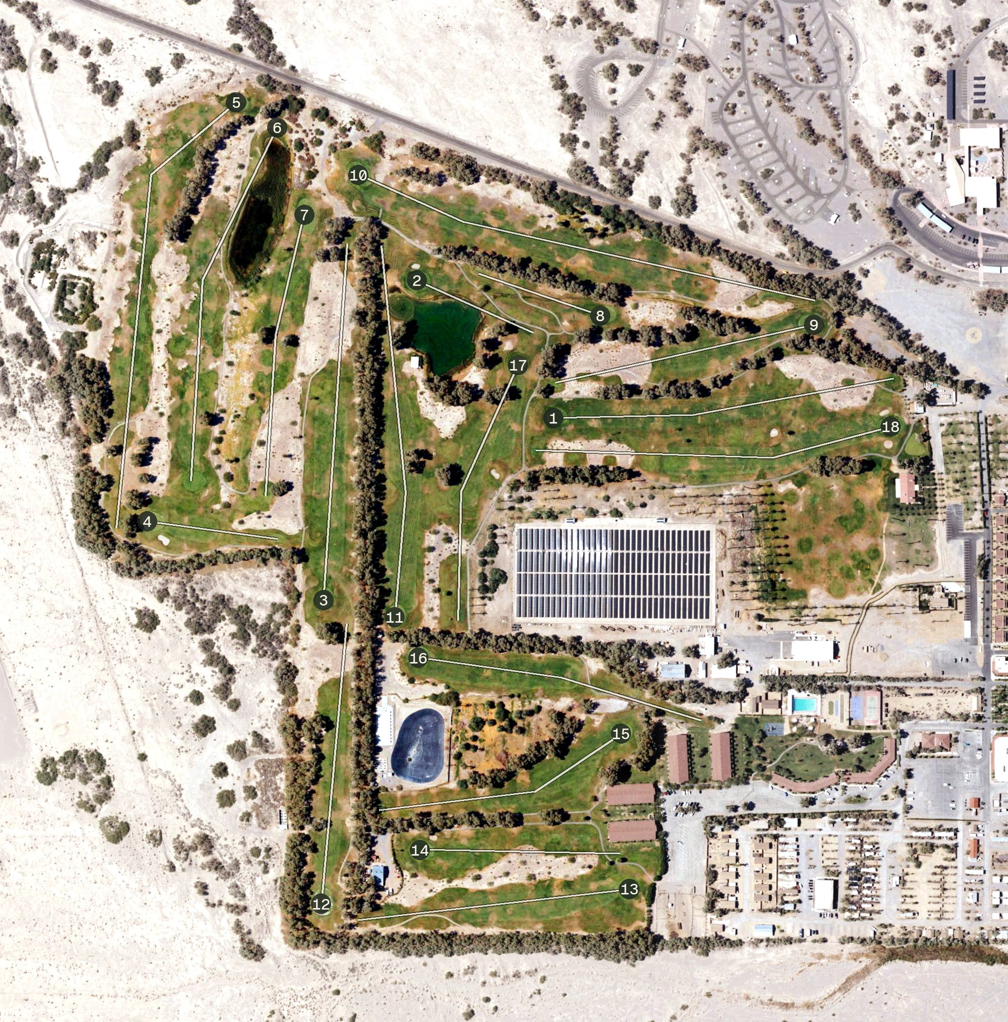 Aerial view of The Furnace Creek Golf Course at Death Valley, CA