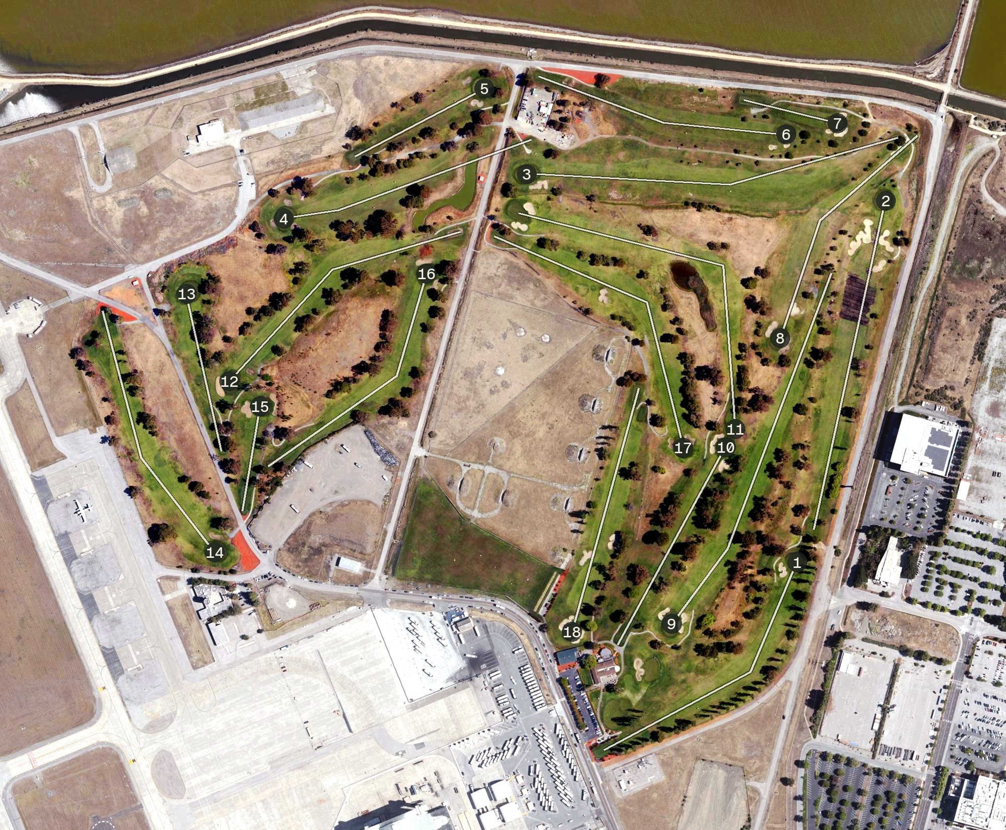Aerial view of The Golf Club at Moffett Field, CA