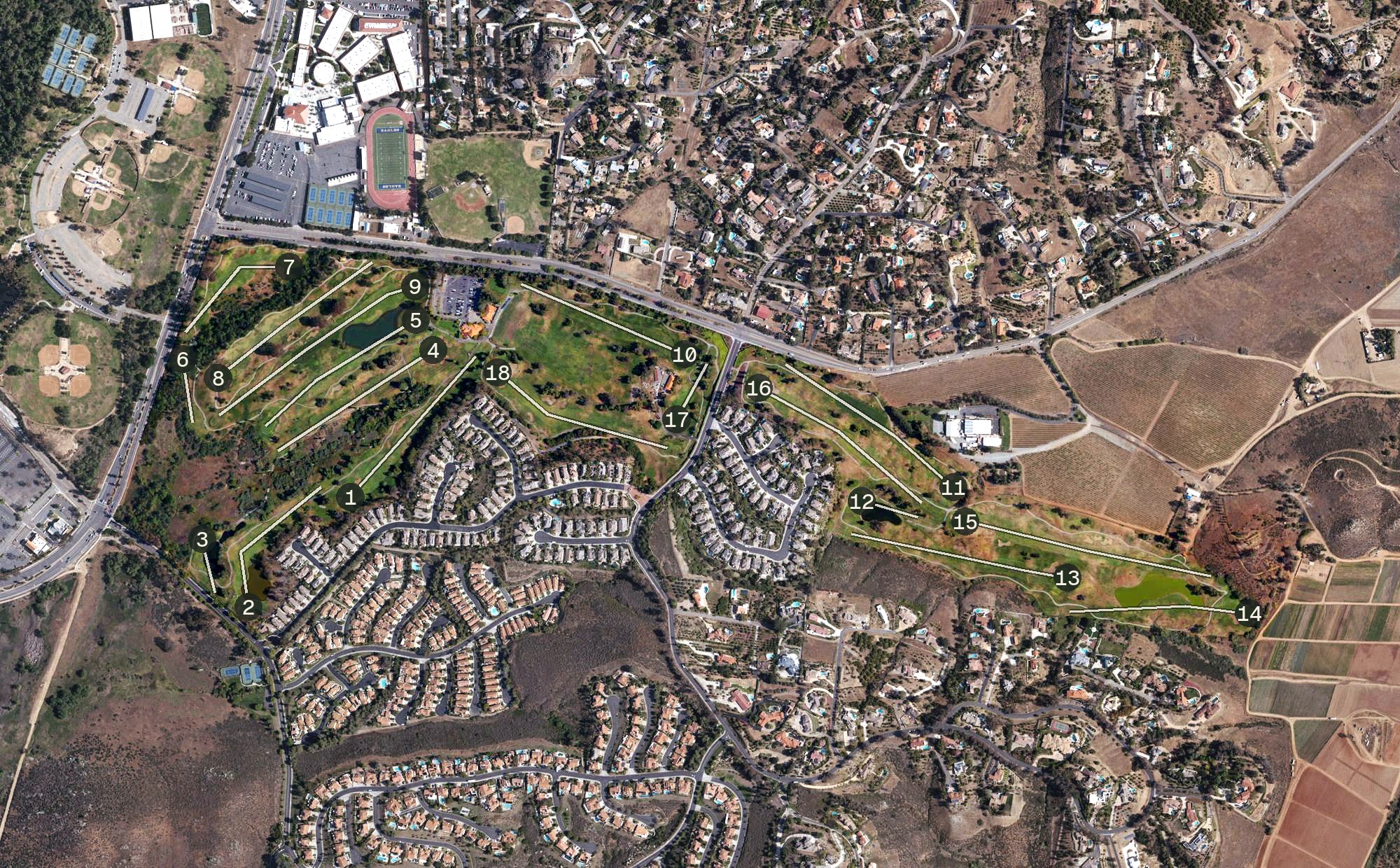 Aerial view of The Vineyard at Escondido Golf Course, CA