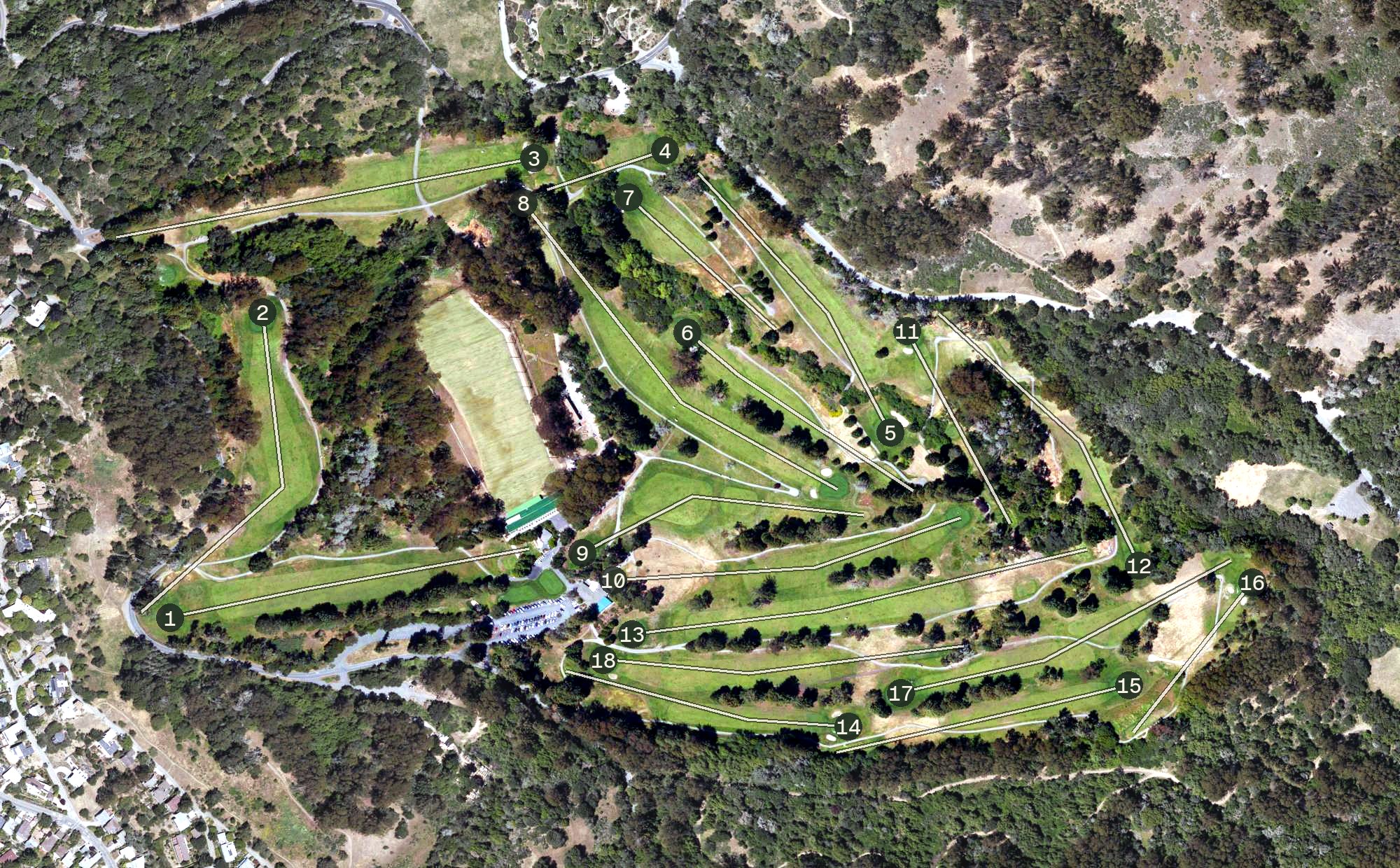 Aerial view of Tilden Park Golf Course, CA