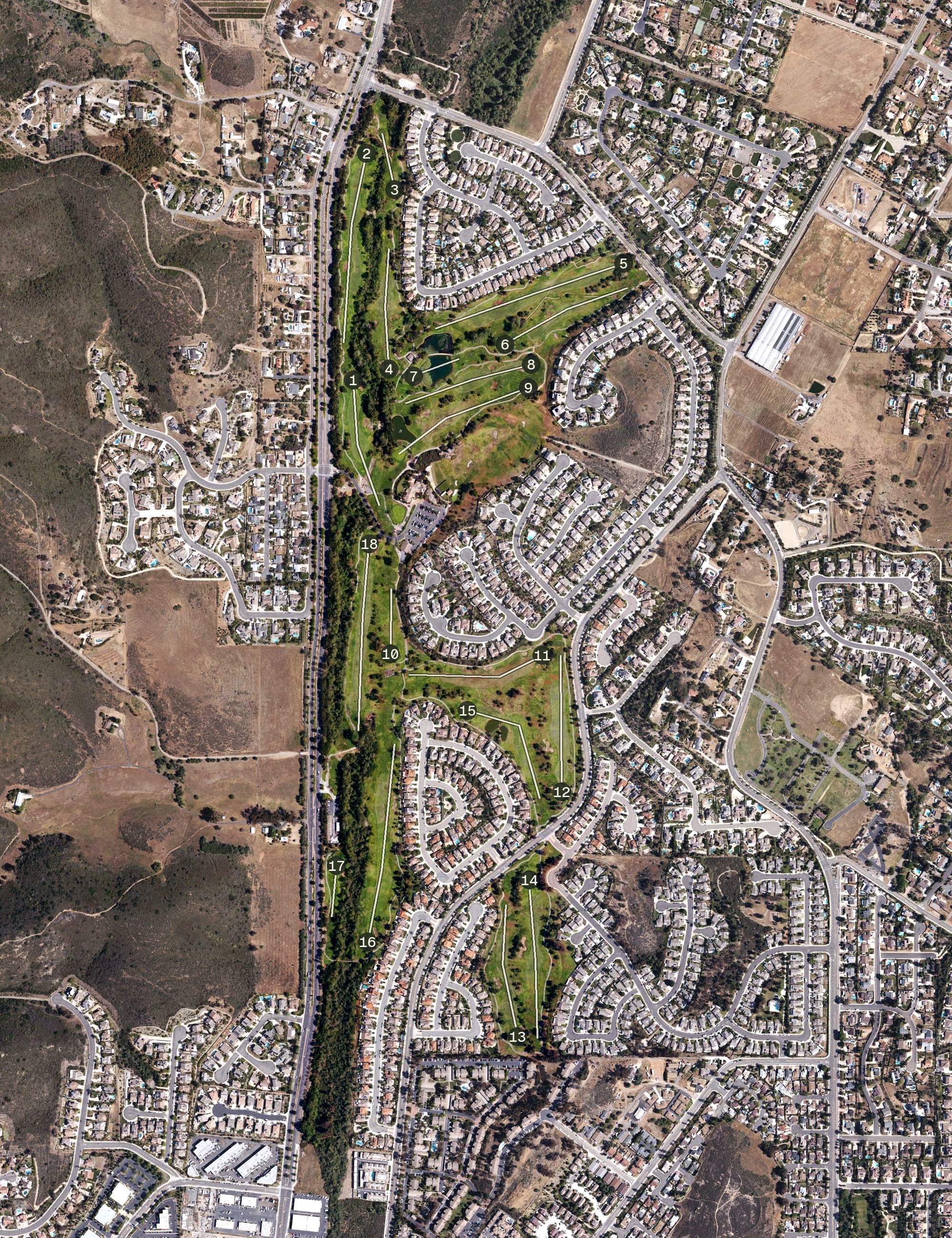 Aerial view of Twin Oaks Golf Course, CA