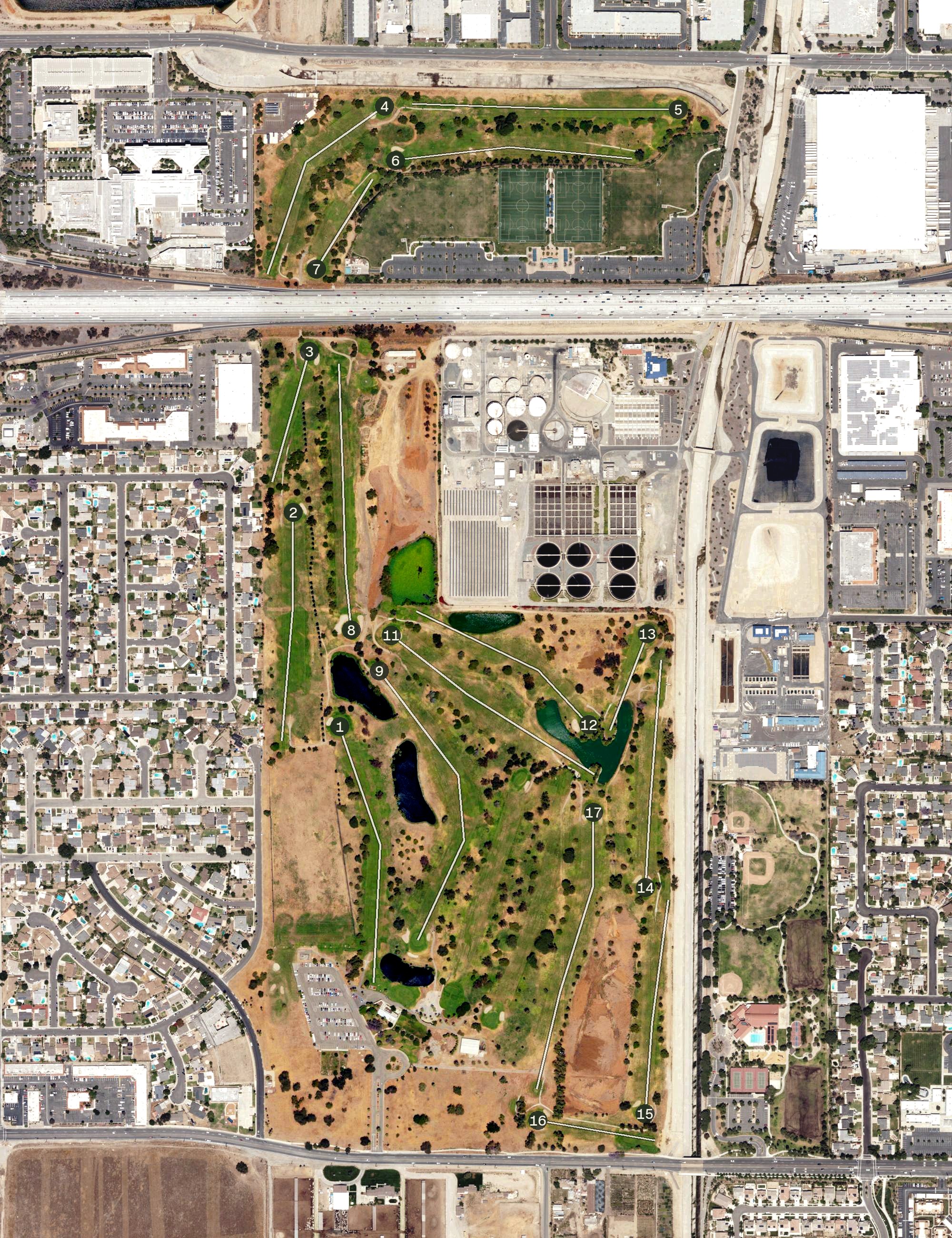 Aerial view of Whispering Lakes Golf Course, CA