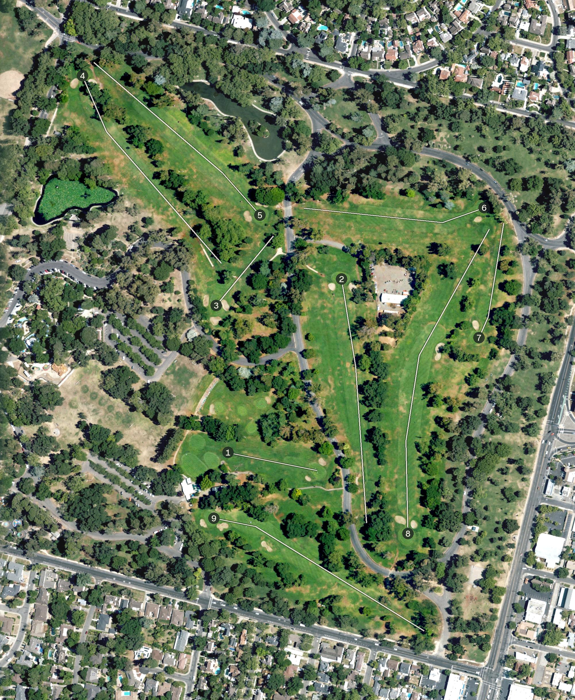 Aerial view of William Land Golf Course, CA