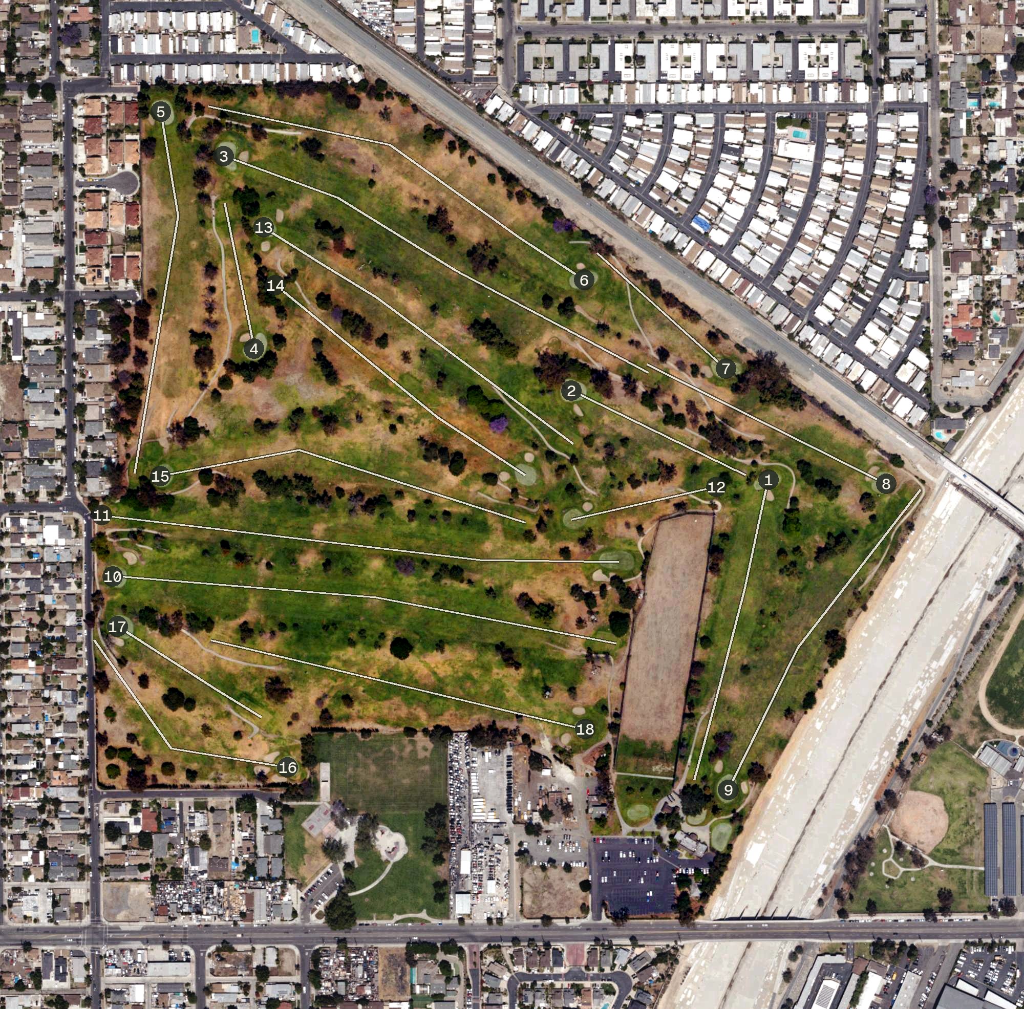 Aerial view of Willowick Municipal Golf Course, CA