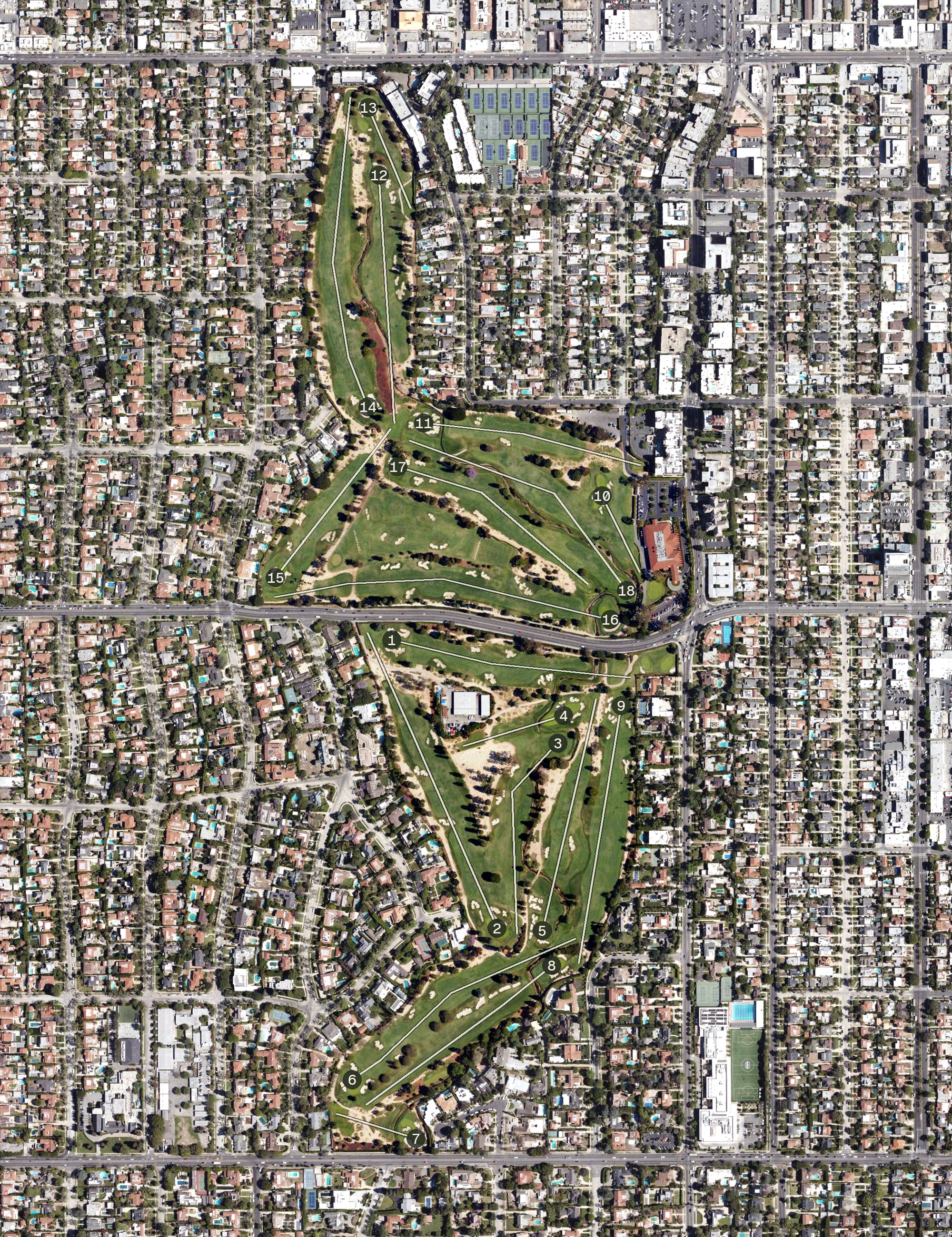 Aerial view of Wilshire Country Club, CA